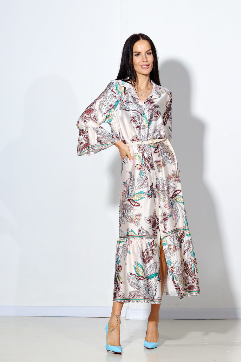 Bēša rakstaina halāttipa kleita - 14026