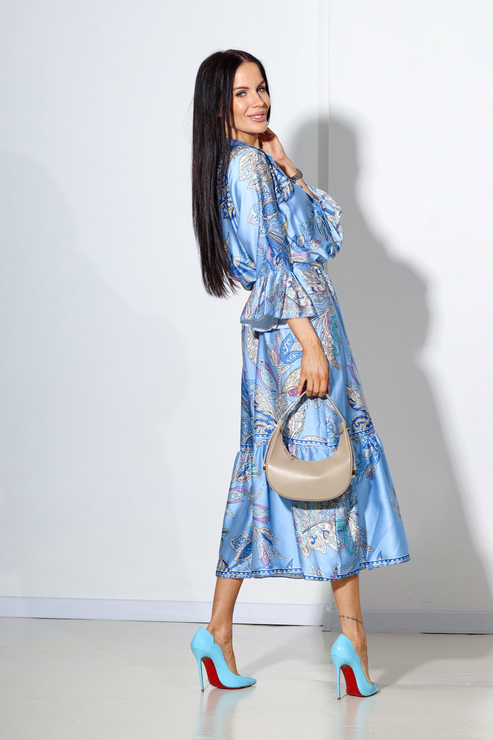 Zila rakstaina halāttipa kleita - 14025