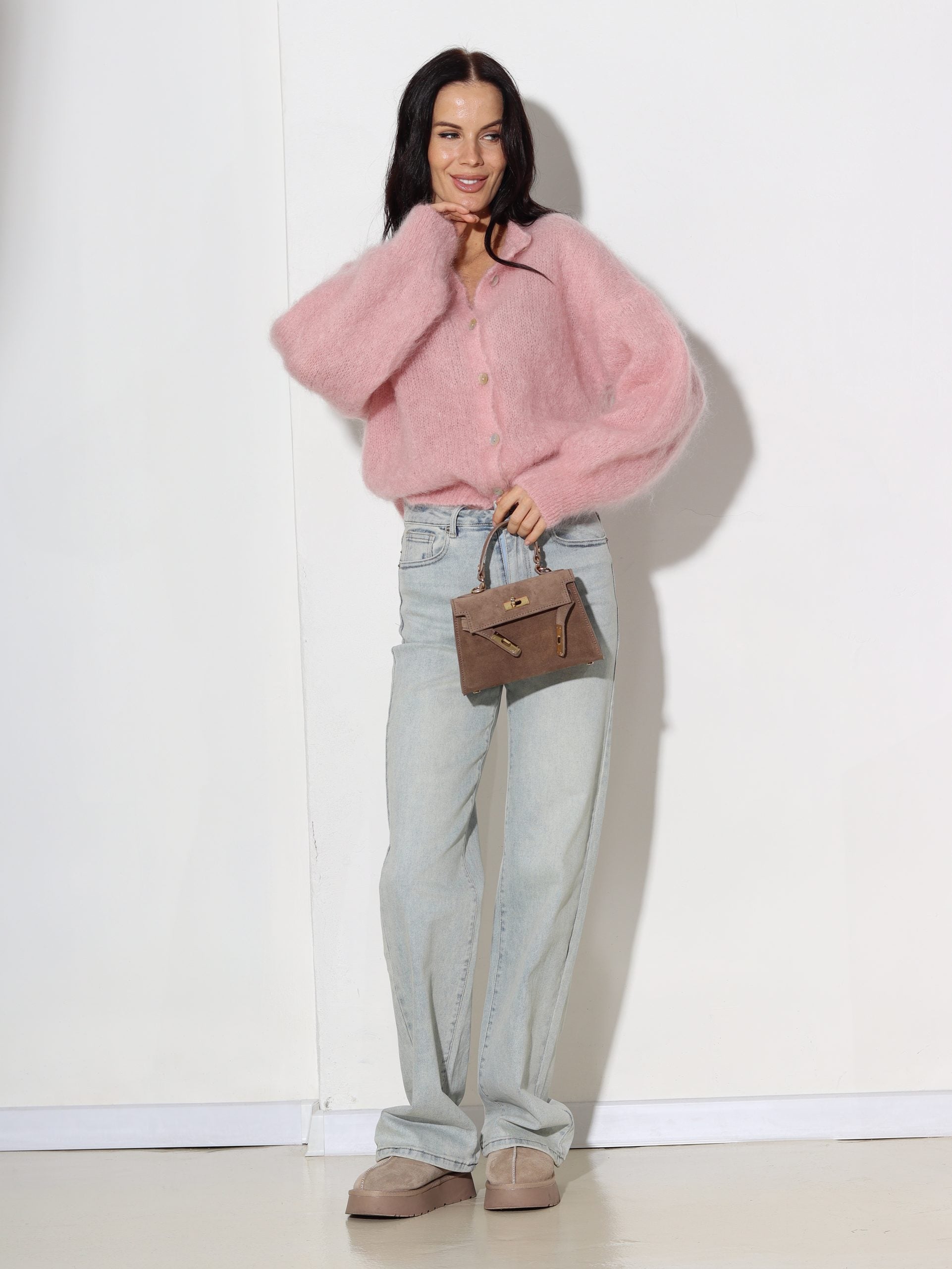 Gaiši rozā , brīva piegriezuma, pogājama Mohēras jaka - 16461