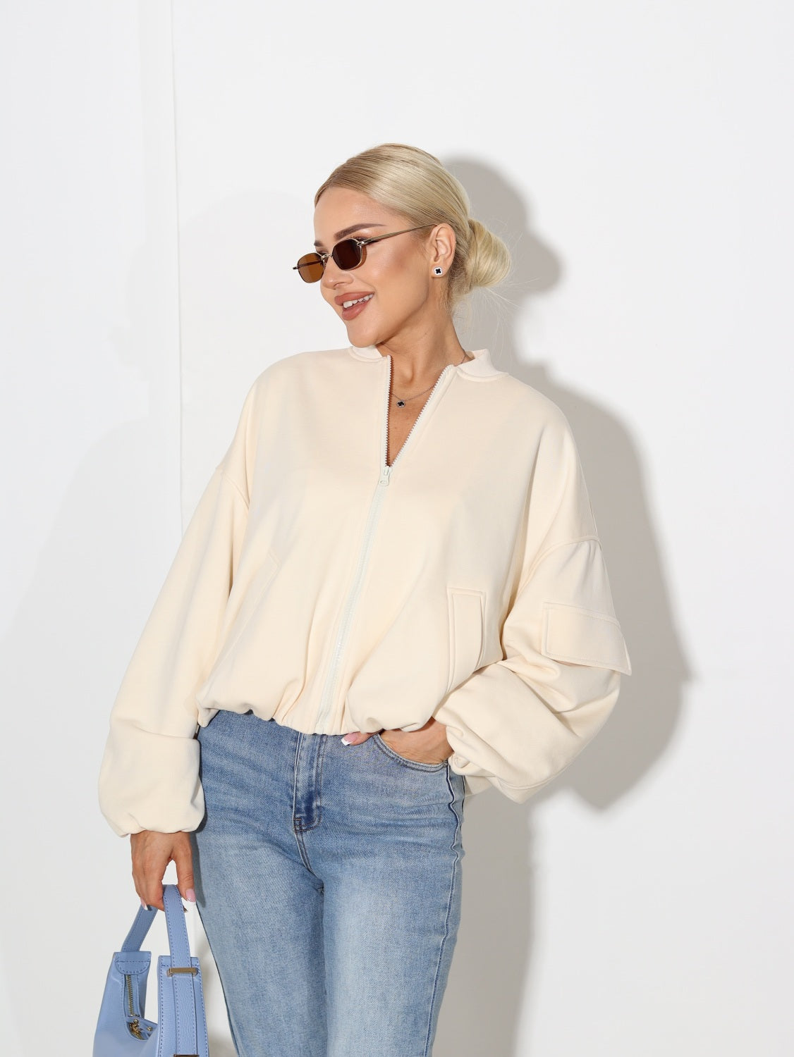 Bēša auduma bomber tipa virsjaka - 14543