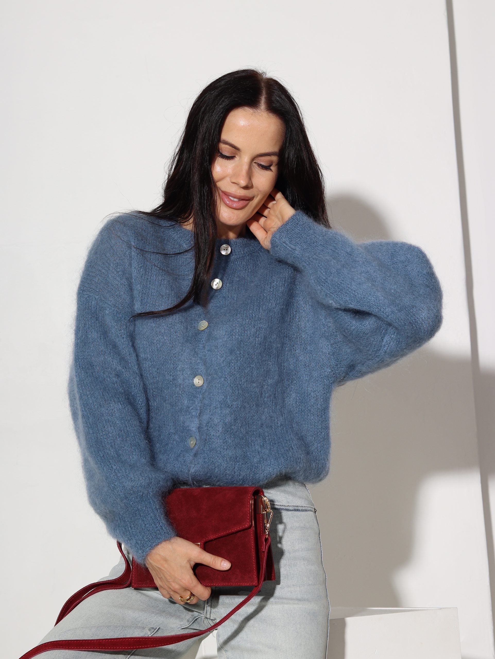 Zila, brīva piegriezuma, pogājama Mohēras jaka - 16463