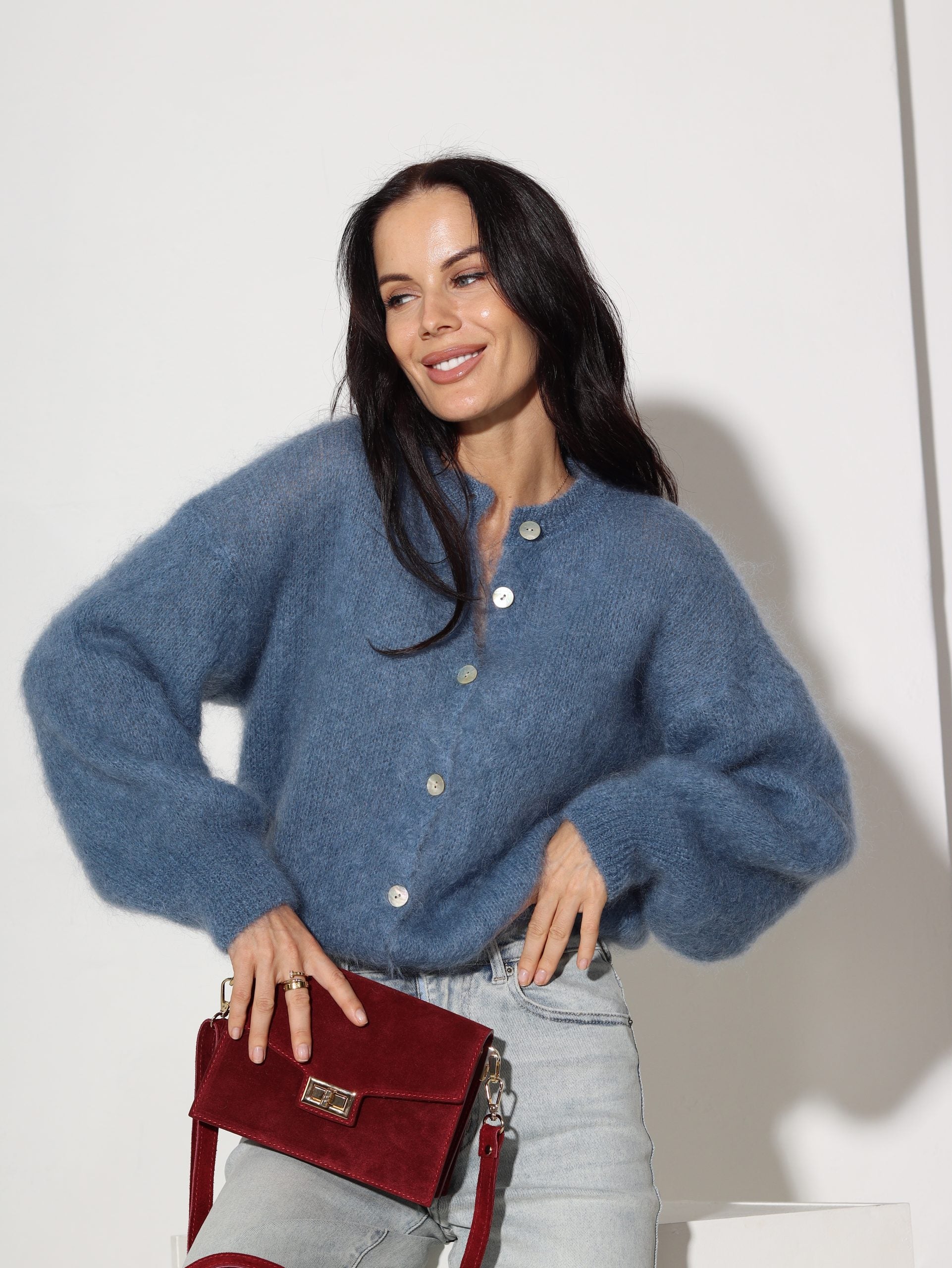 Zila, brīva piegriezuma, pogājama Mohēras jaka - 16463