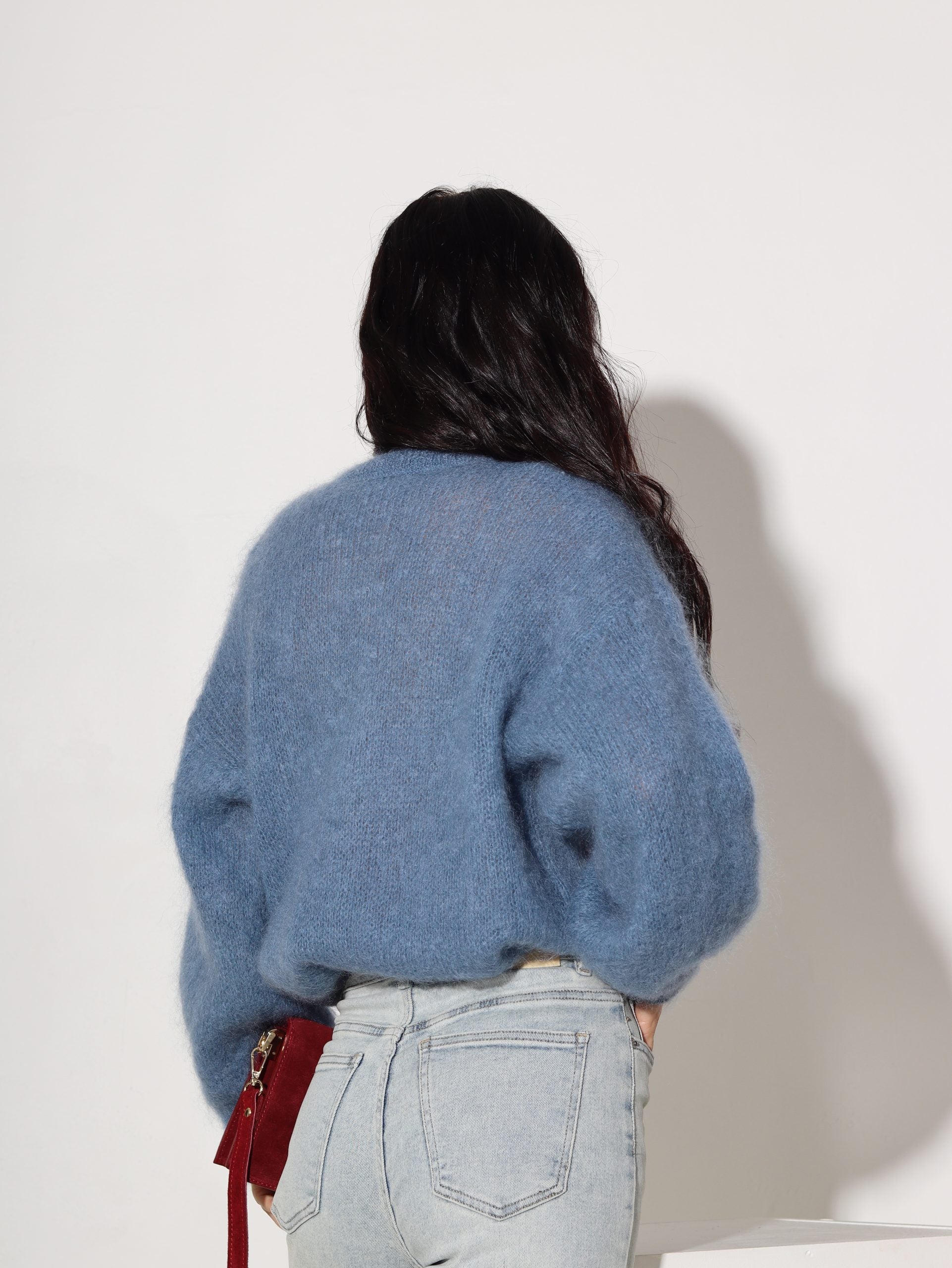 Zila, brīva piegriezuma, pogājama Mohēras jaka - 16463