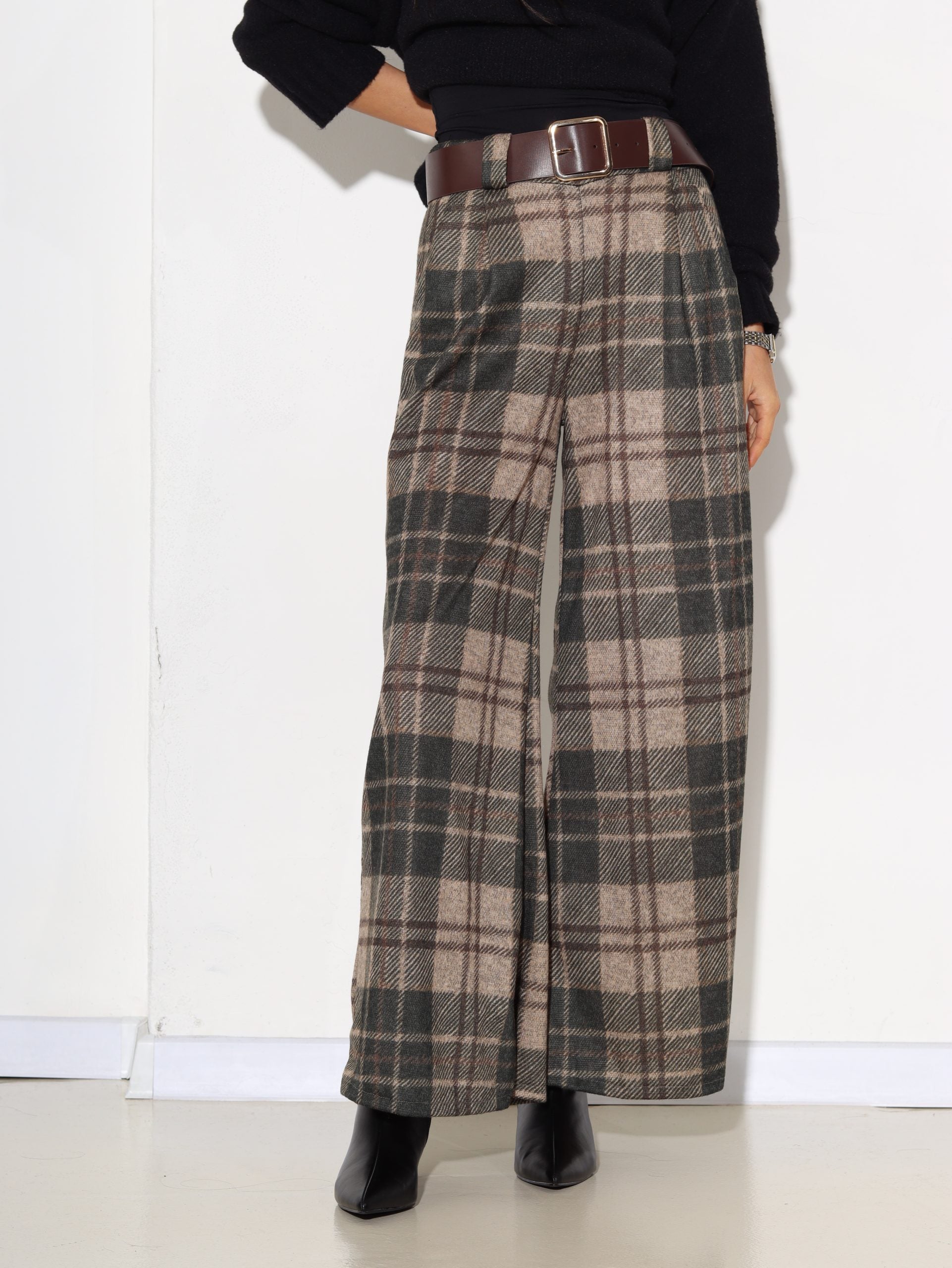 Zaļas rūtainas bikses ar jostiņu - 17118