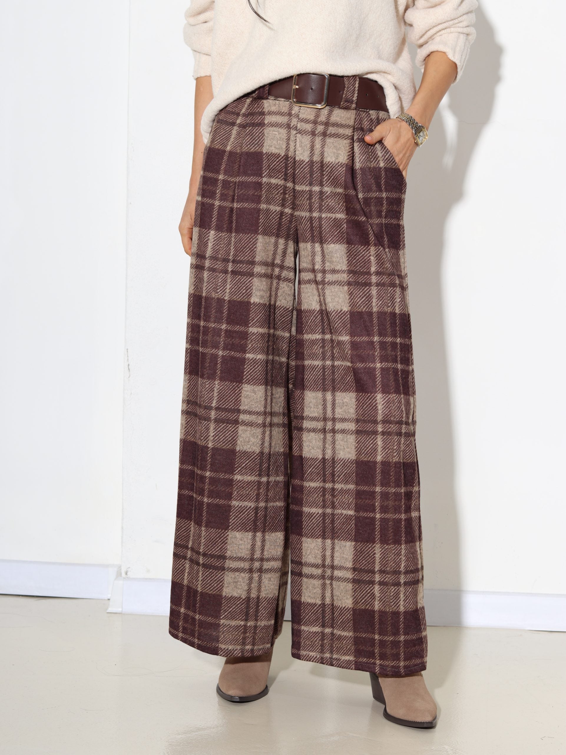 T.brūnas rūtainas bikses ar jostiņu - 17119