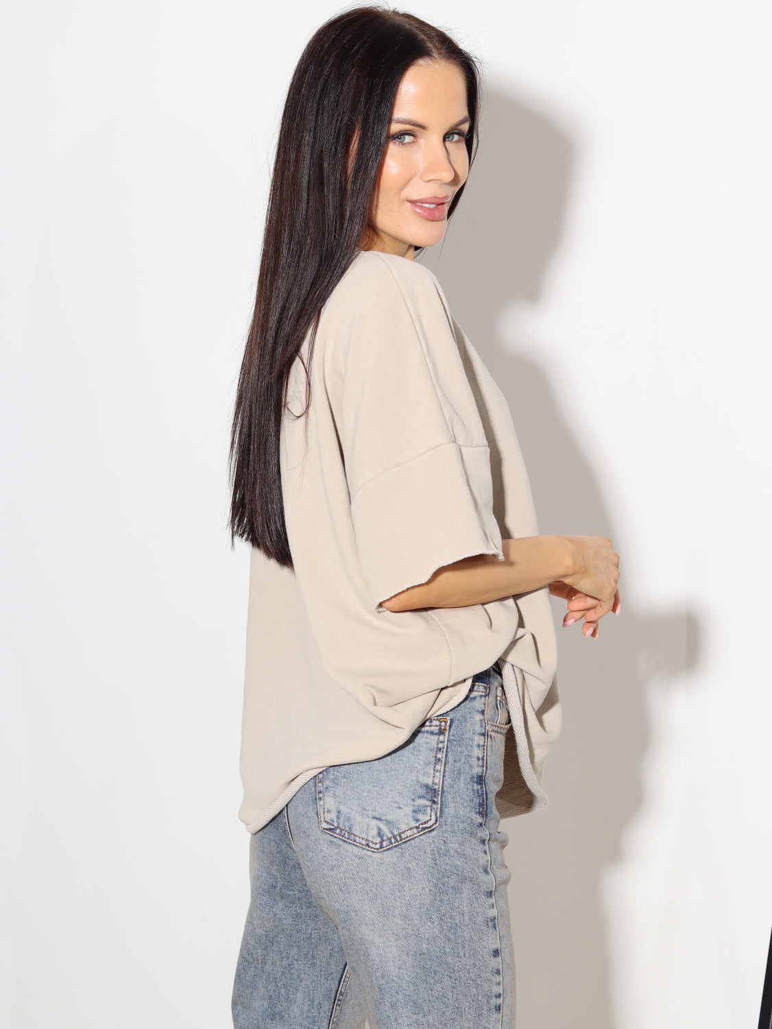 Bēšs cilpiņtrikotāšas t-krekls - 14059