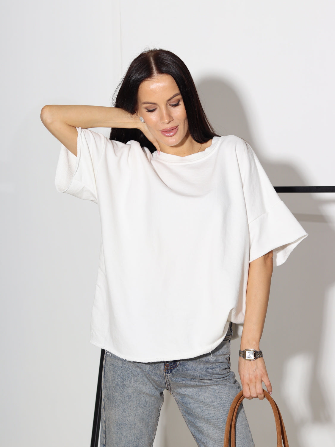 Balts cilpiņtrikotāšas t-krekls - 14061