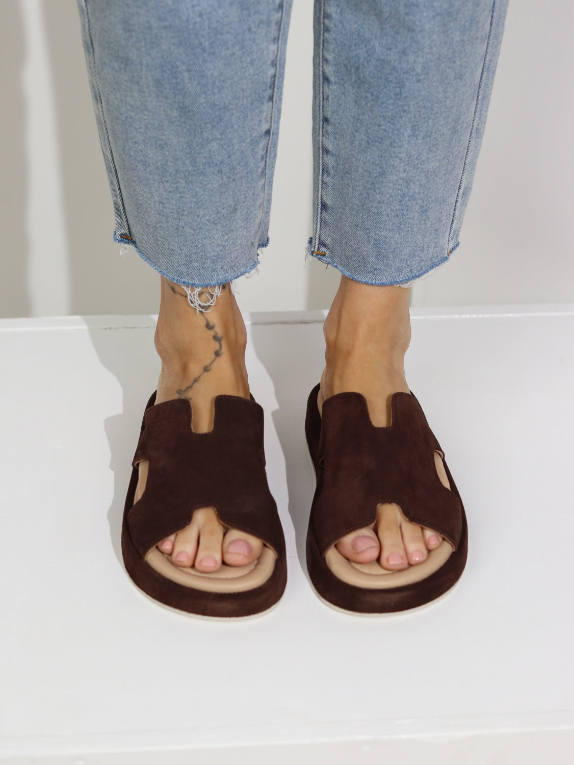 Brūni/šoko, dabīgās zamšādas vasaras apavi - 15155