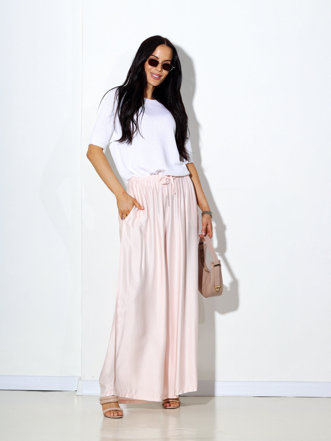 Baby rozā zīda platstaru bikses - 14602