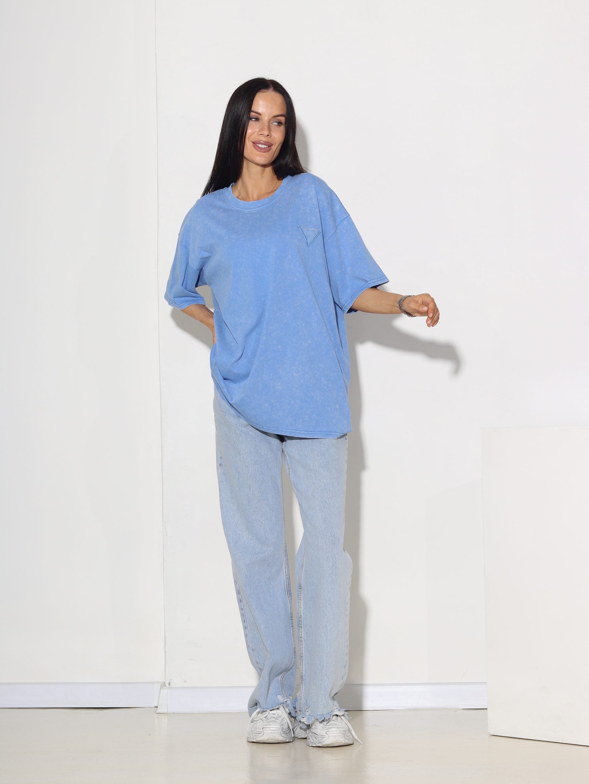 Zils T- krekls ar mazu batikojuma efektu - 15843