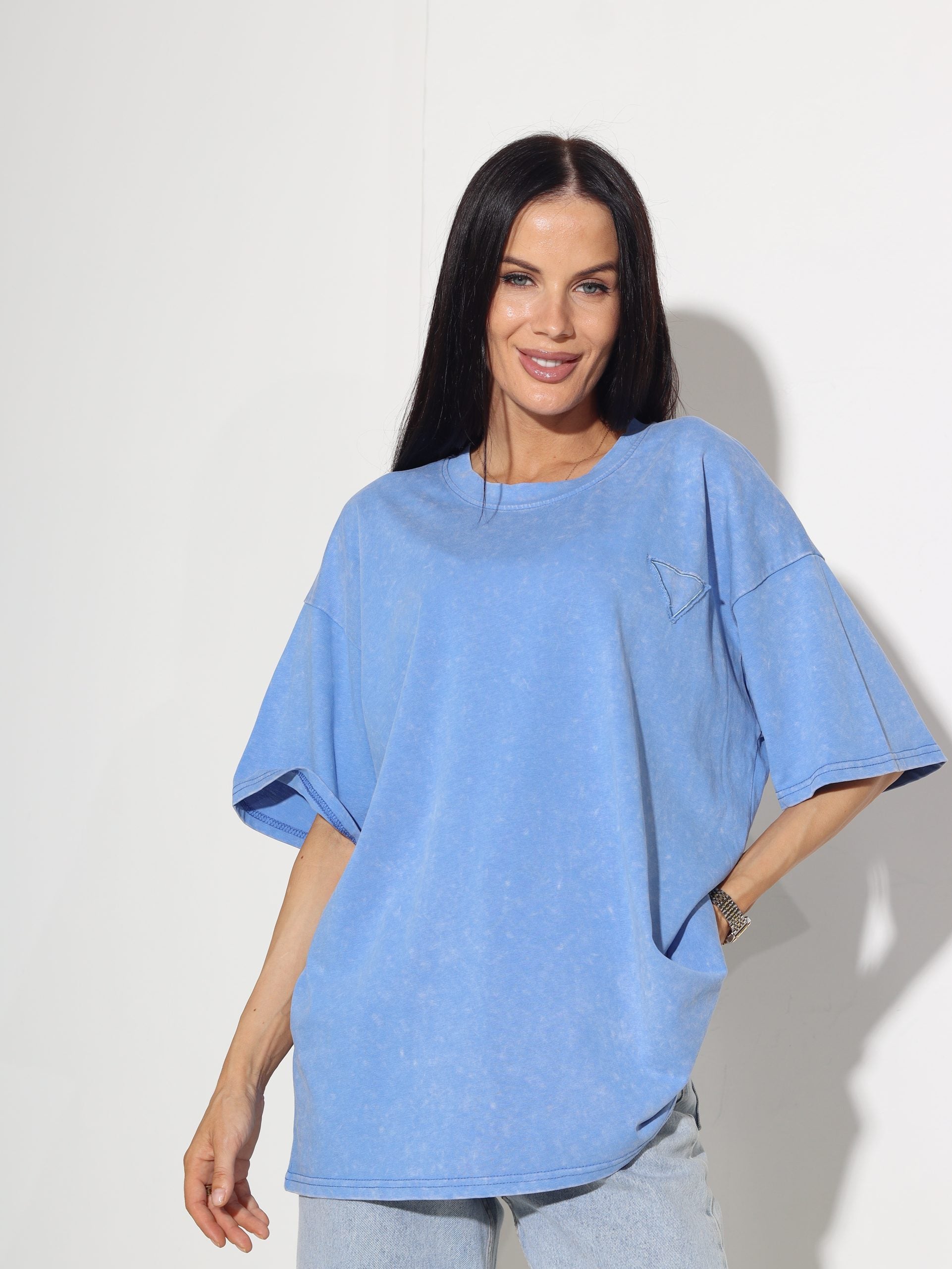 Zils T- krekls ar mazu batikojuma efektu - 15843