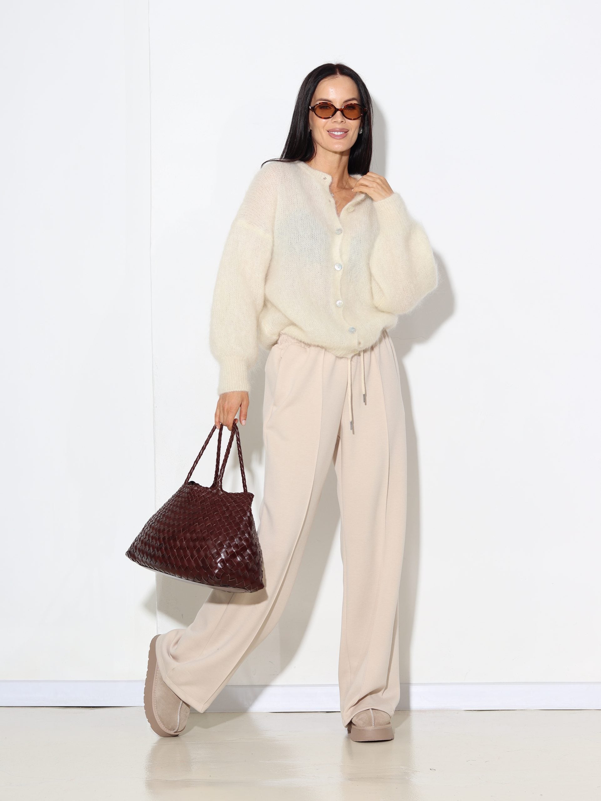 Balta, brīva piegriezuma, pogājama Mohēras jaka - 16253