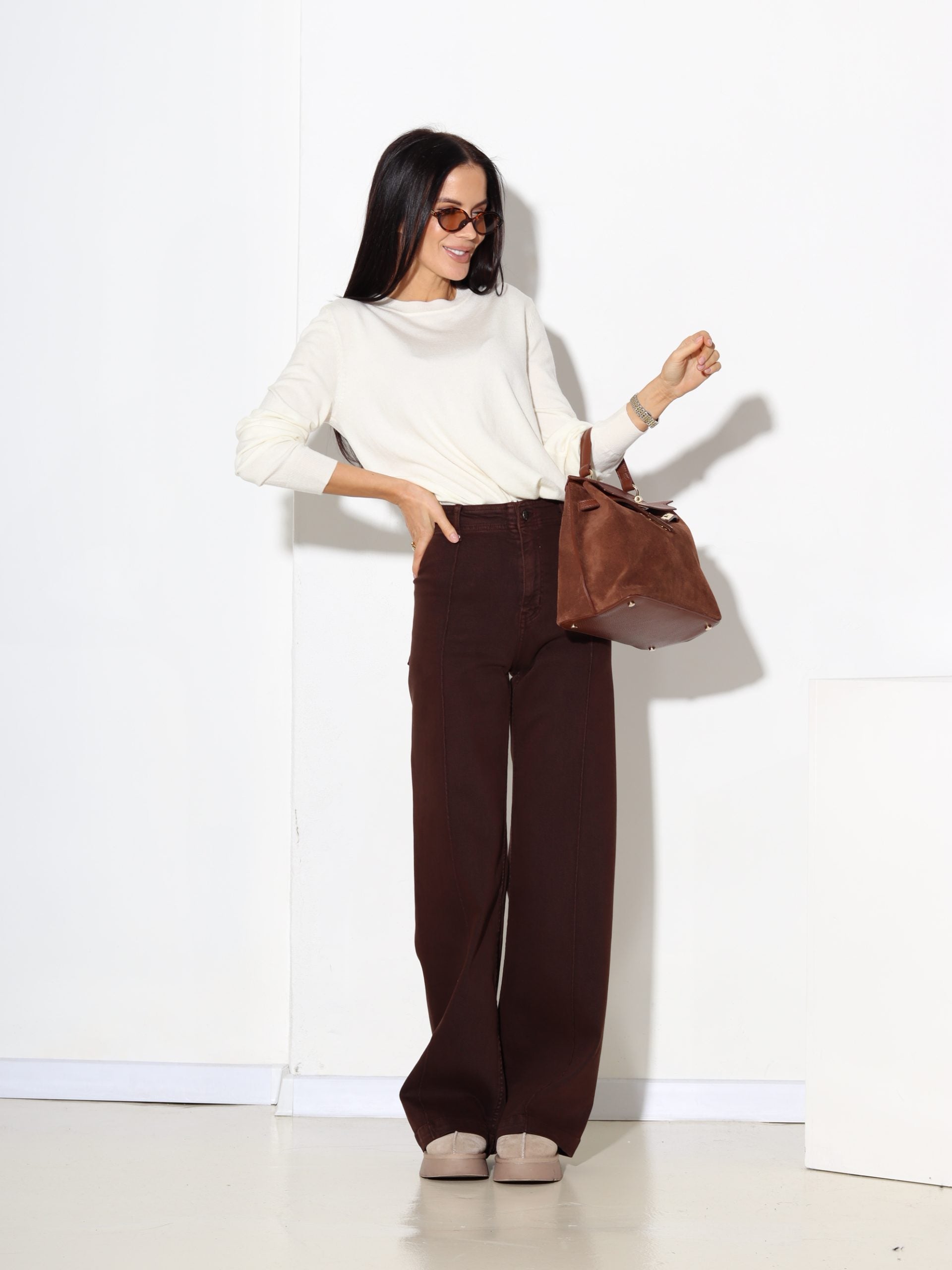 Balts "Basic" smalka adījuma džemperis - 17196