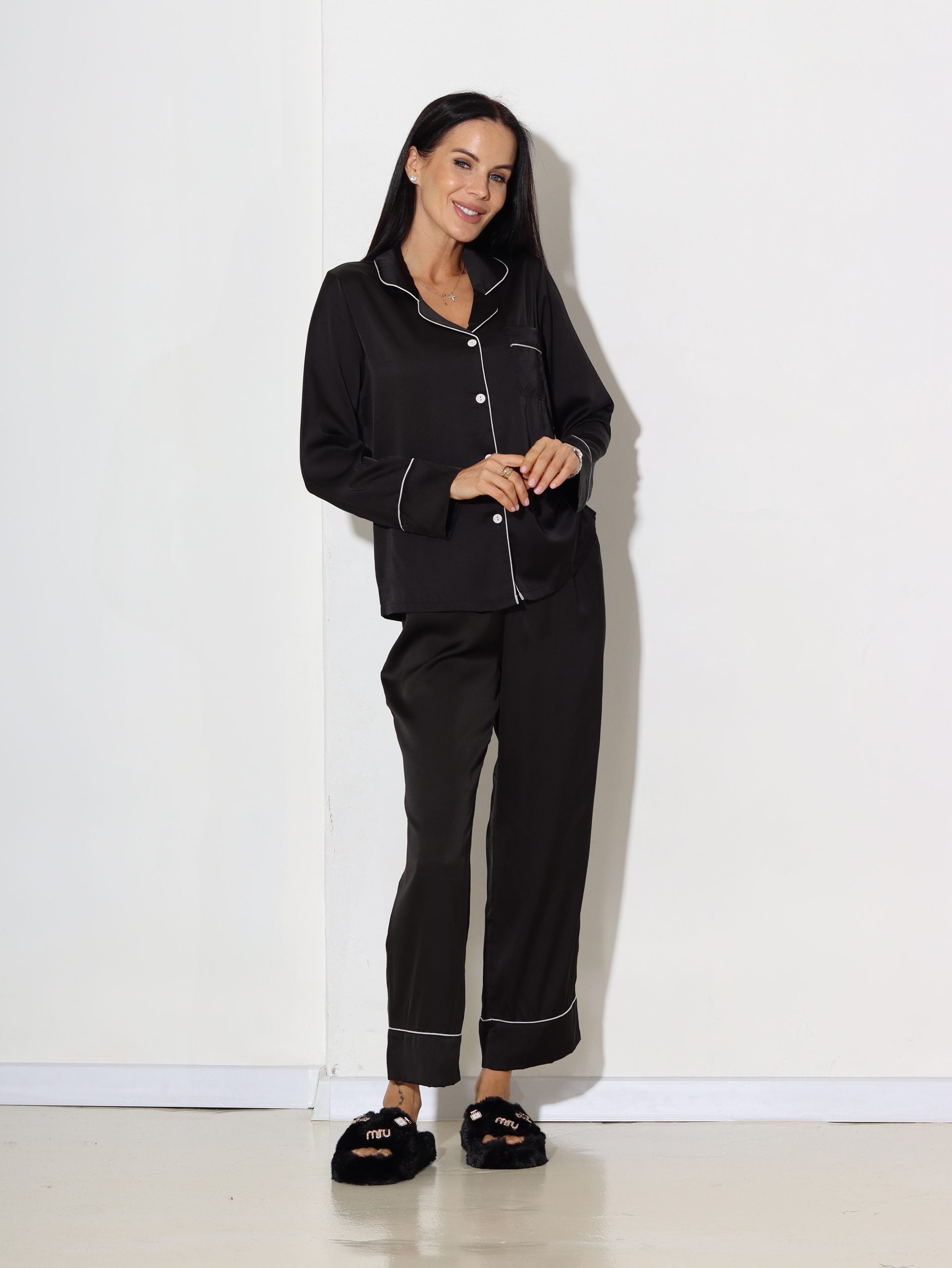 Melns naktsveļas komplekts (bikses+krekls) - 16886