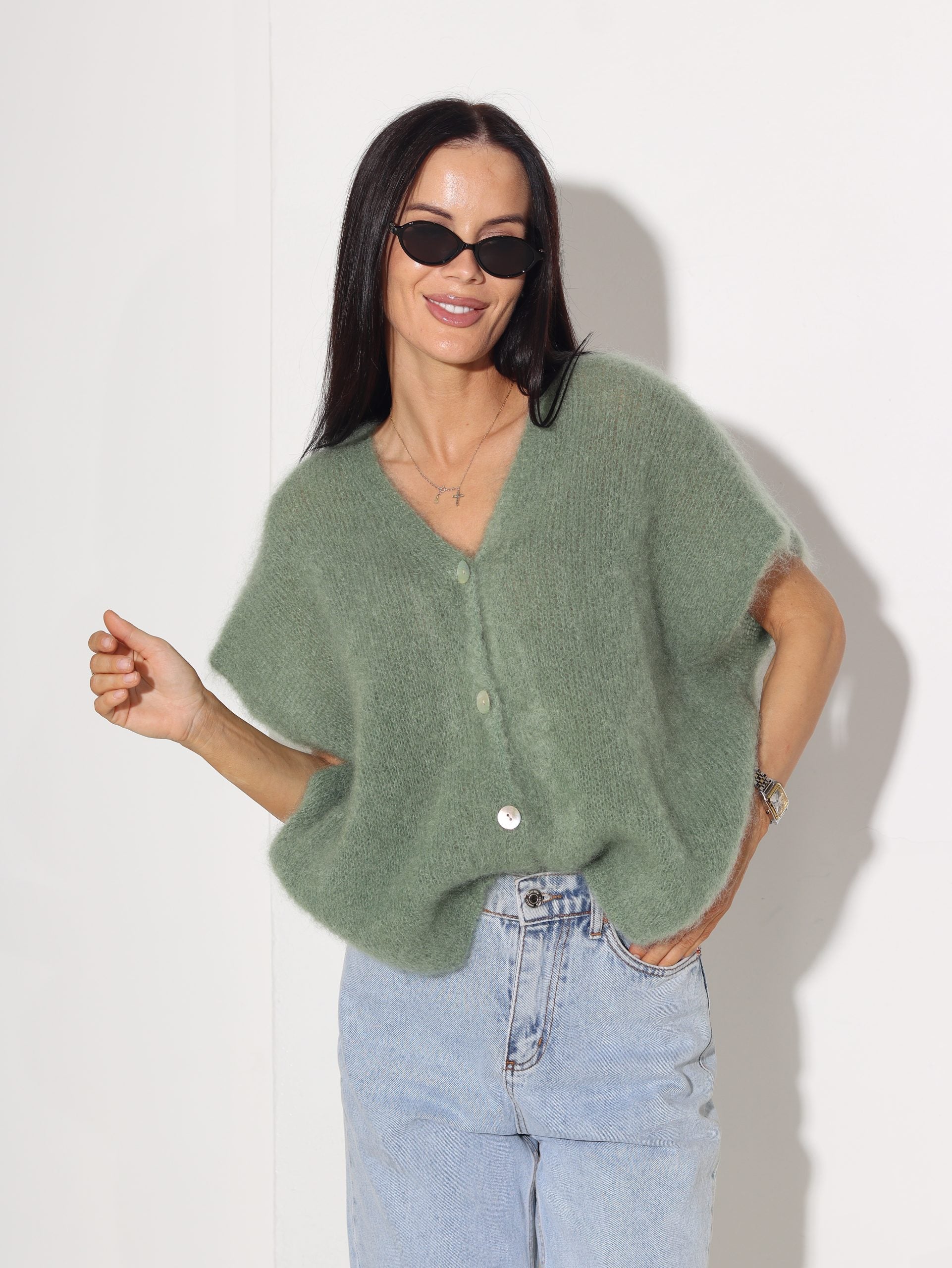 Zaļa mohēras veste - 15858