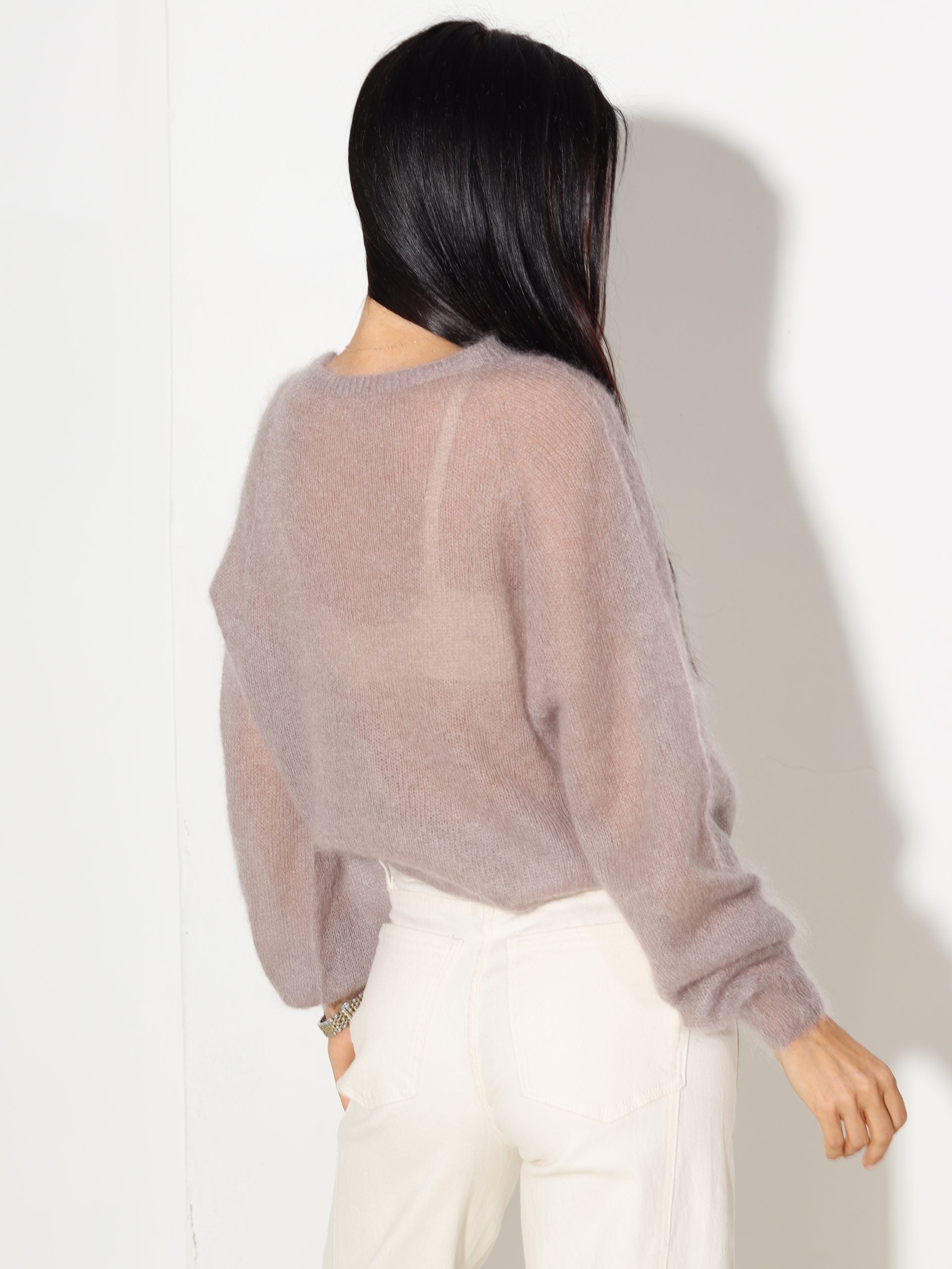 Taupe, smalks mohēras džemperīts ar garu piedurkni - 16256