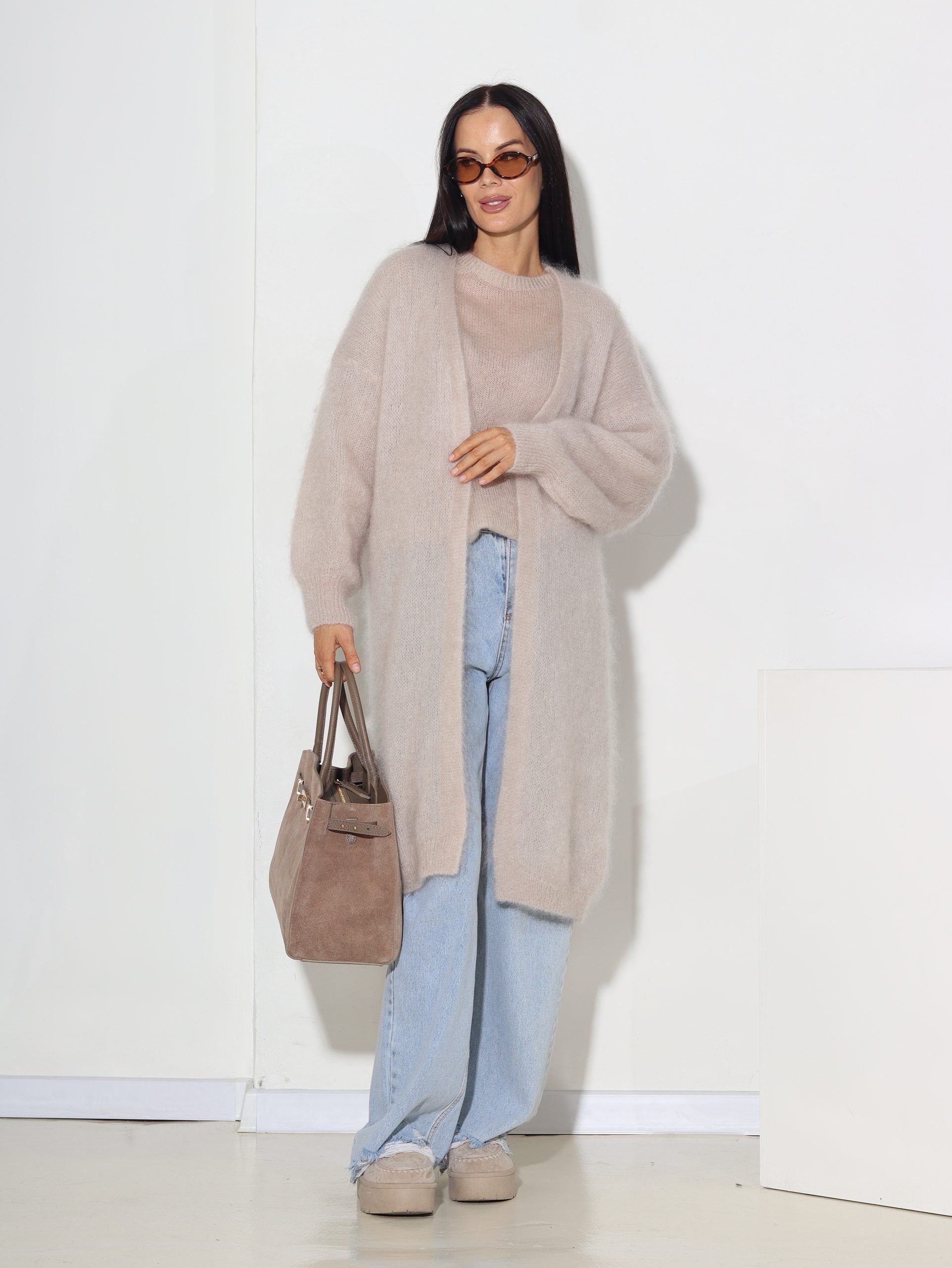 Bēšs mohēras kardigans bez aizdares - 15864