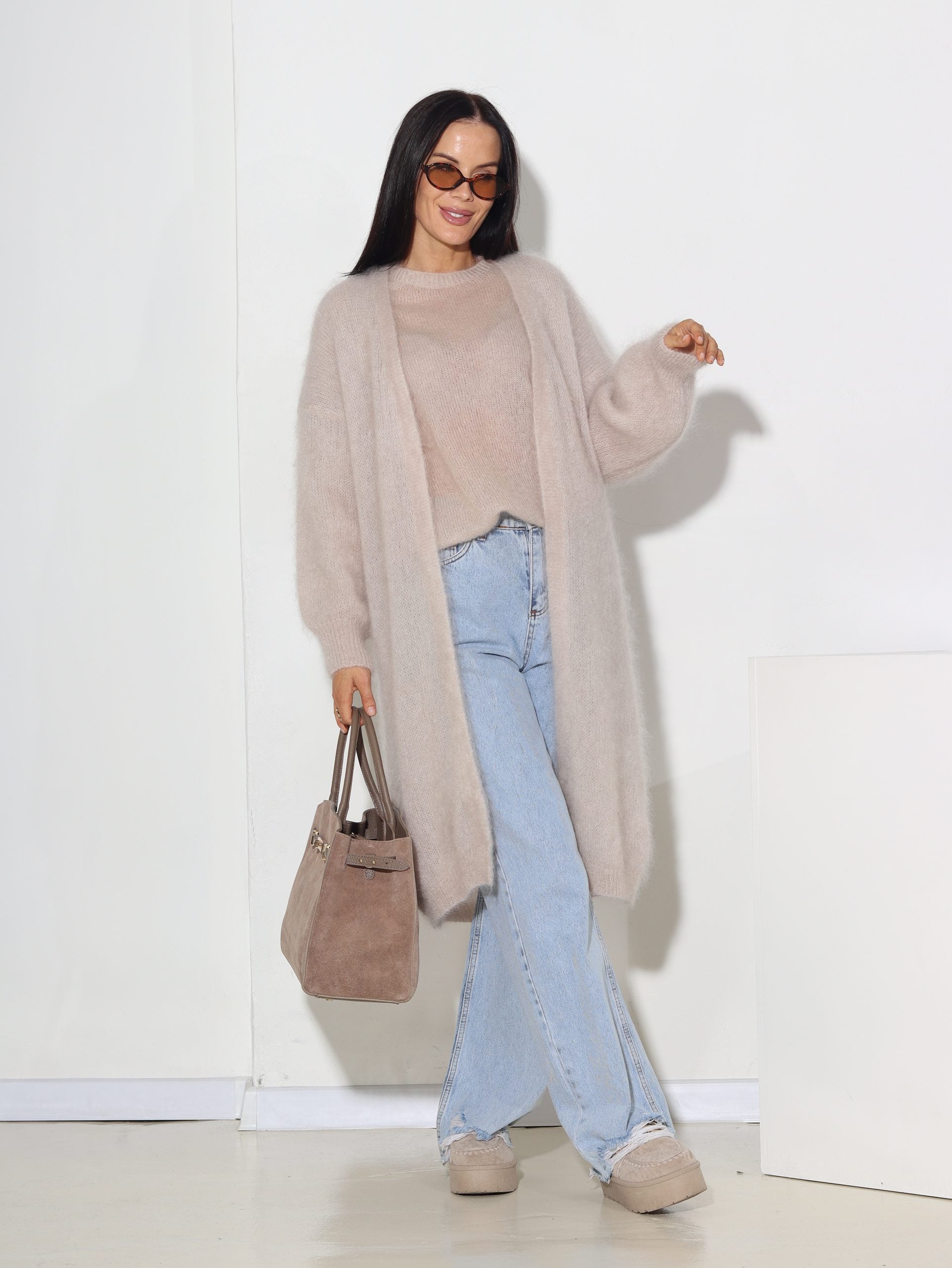 Bēšs mohēras kardigans bez aizdares - 15864