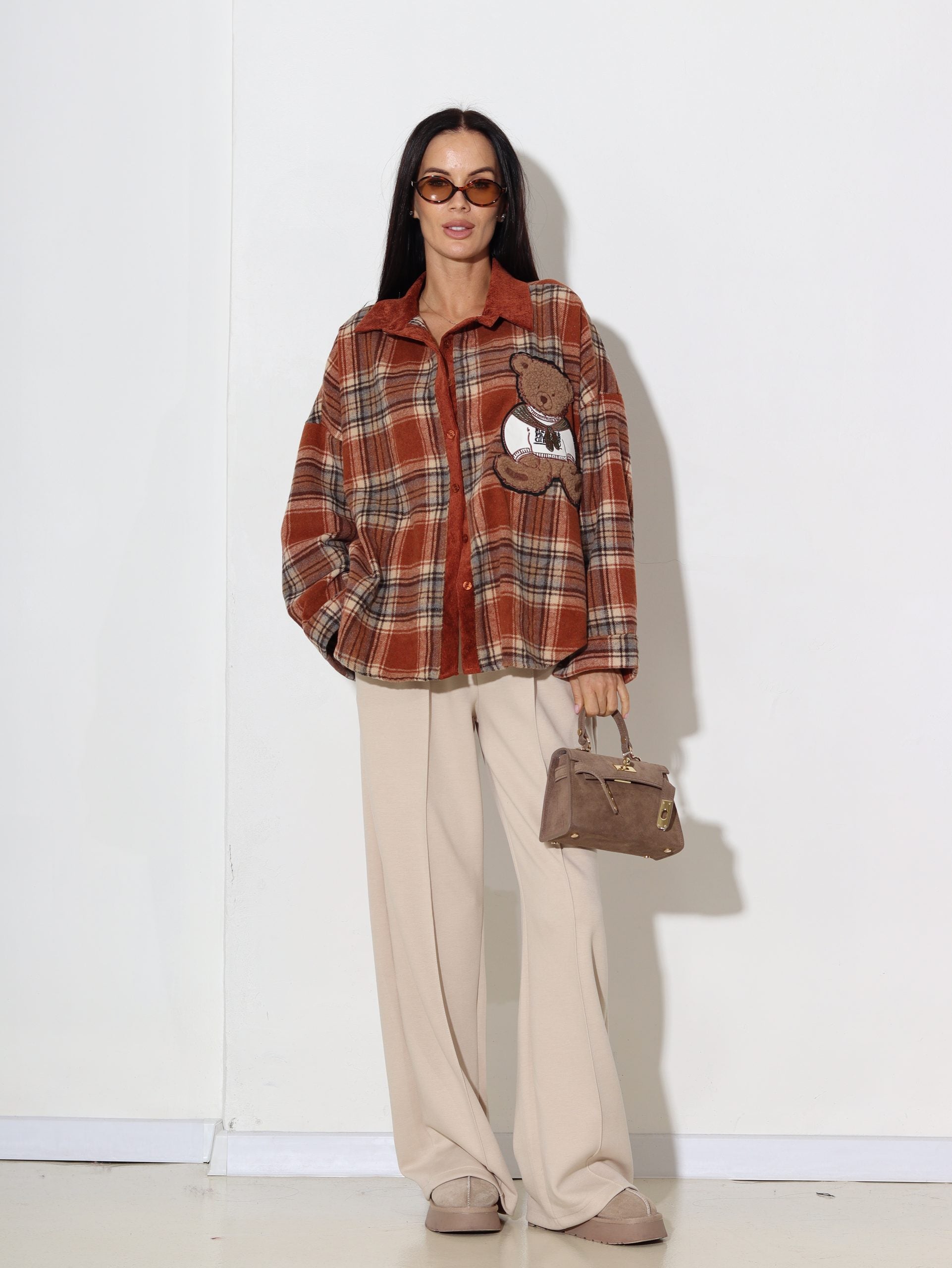 Oranžs/camel rūtains krekls "Lācītis" - 16892