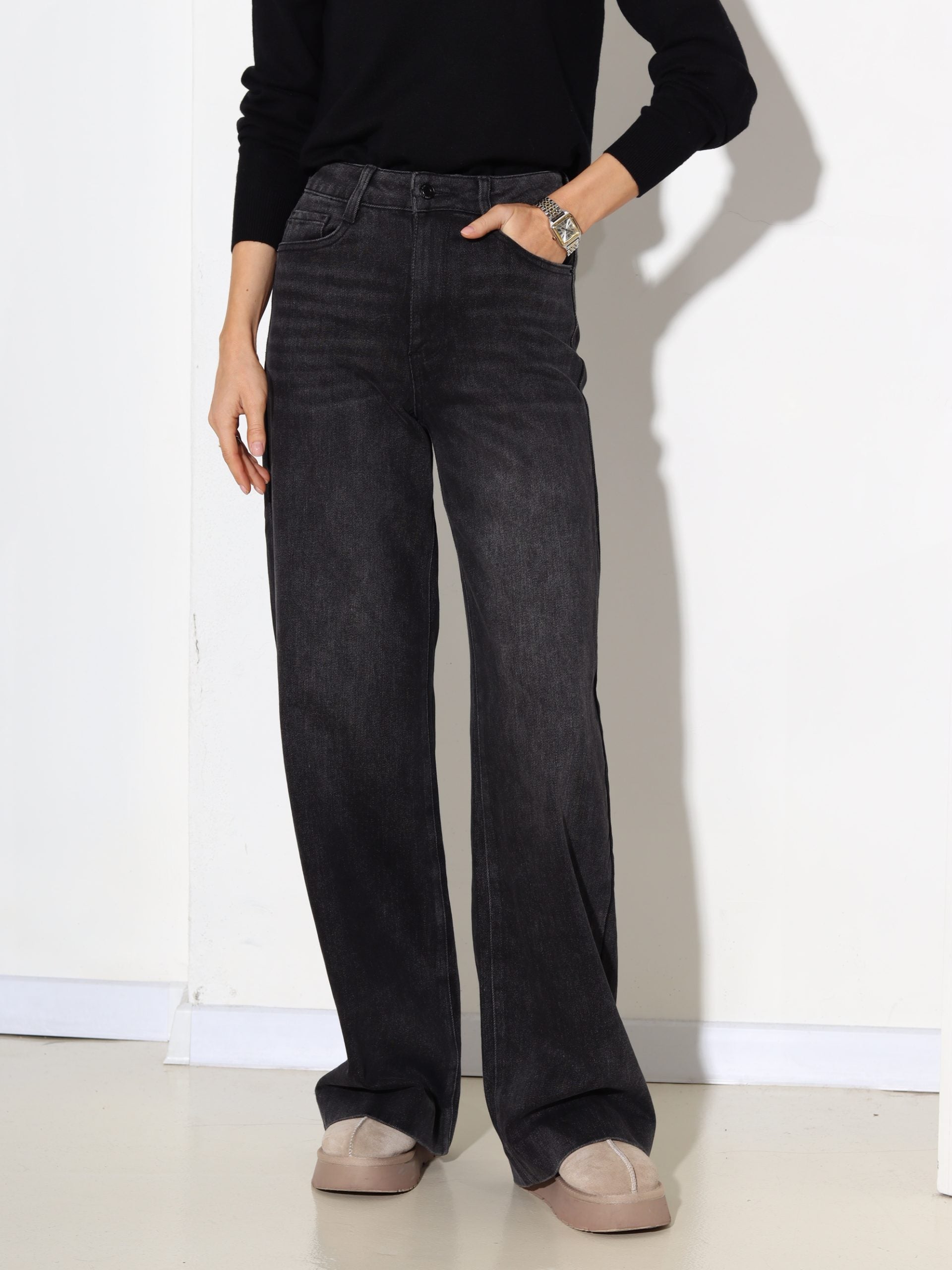 Melnas/balinātas 'Laulia' džinsa bikses 'Full Length' - 17227