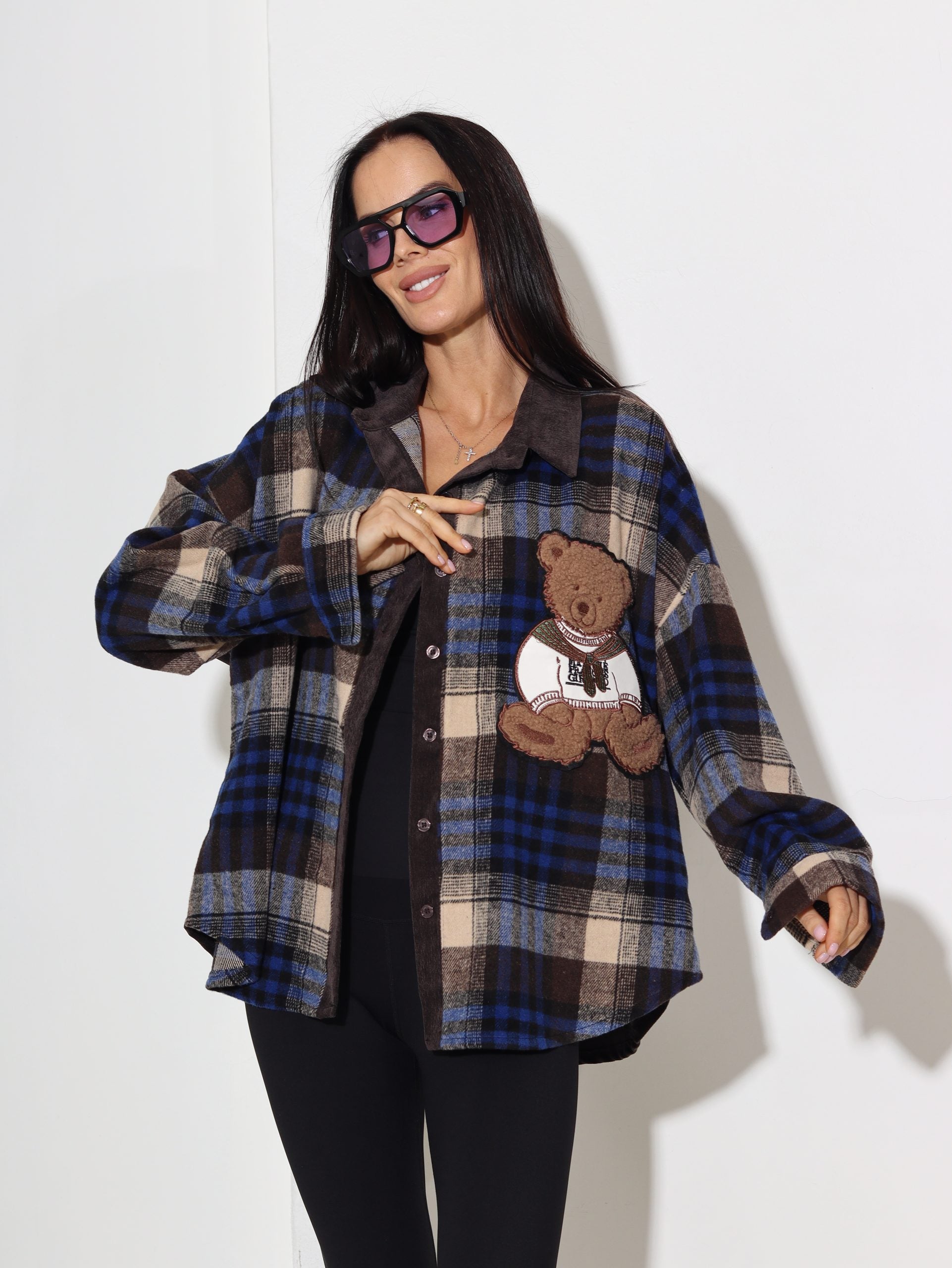 Zils rūtains krekls "Lācītis" - 16891