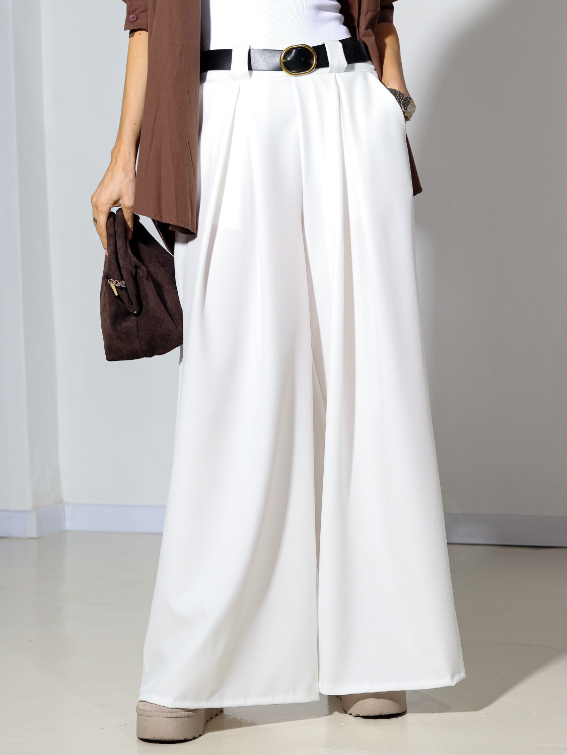 Baltas, klasiskas max platstaru bikses - 14142