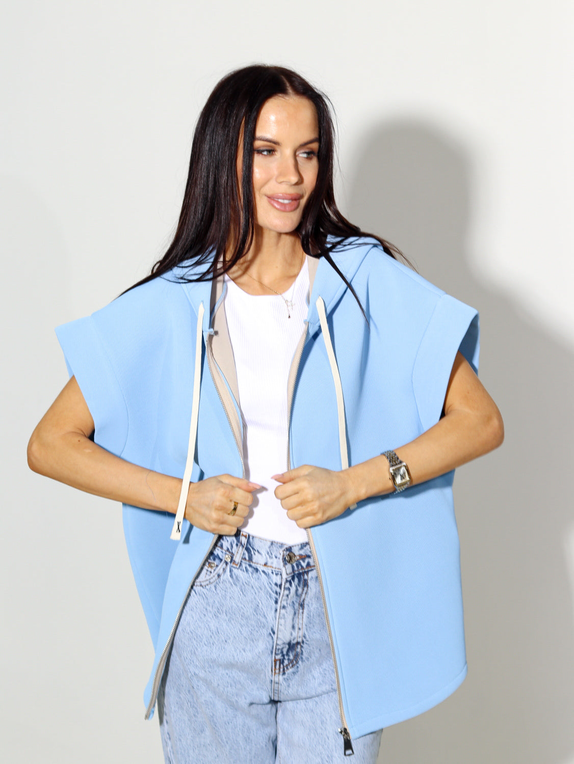 Zila neoprēna auduma veste ar kapuci - 14153