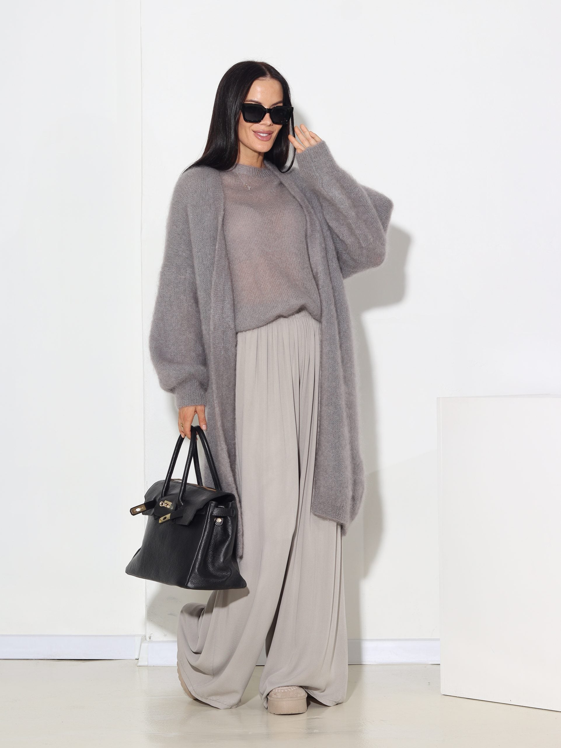 Tumši pelēks mohēras kardigans bez aizdares - 15854