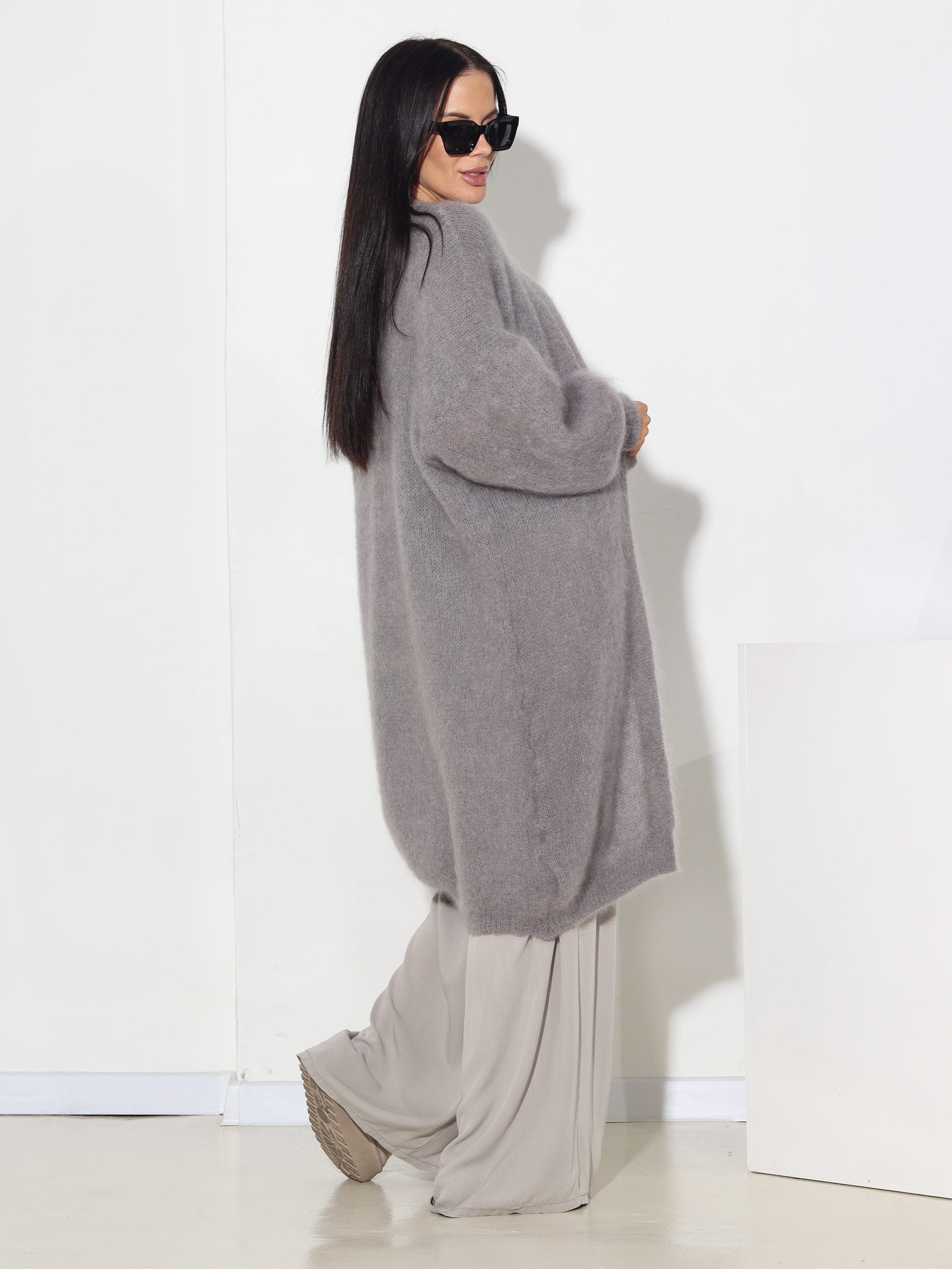 Tumši pelēks mohēras kardigans bez aizdares - 15854