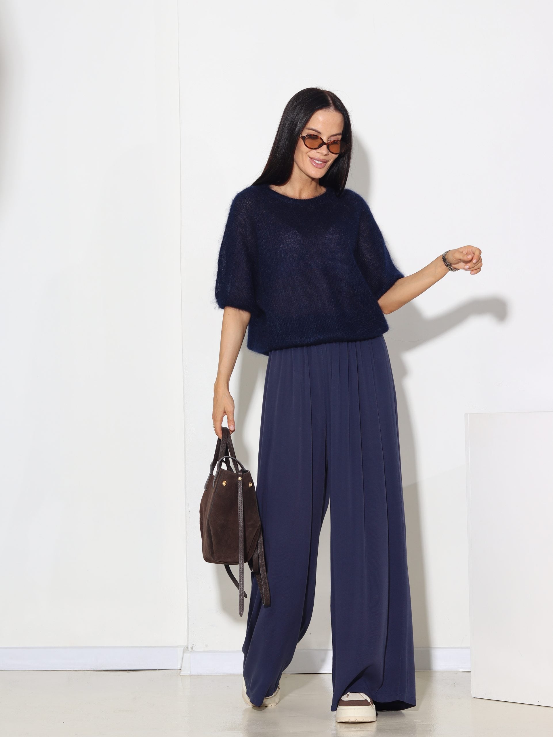 Zils mohēras džemperis ar īsām piedurknēm - 15850