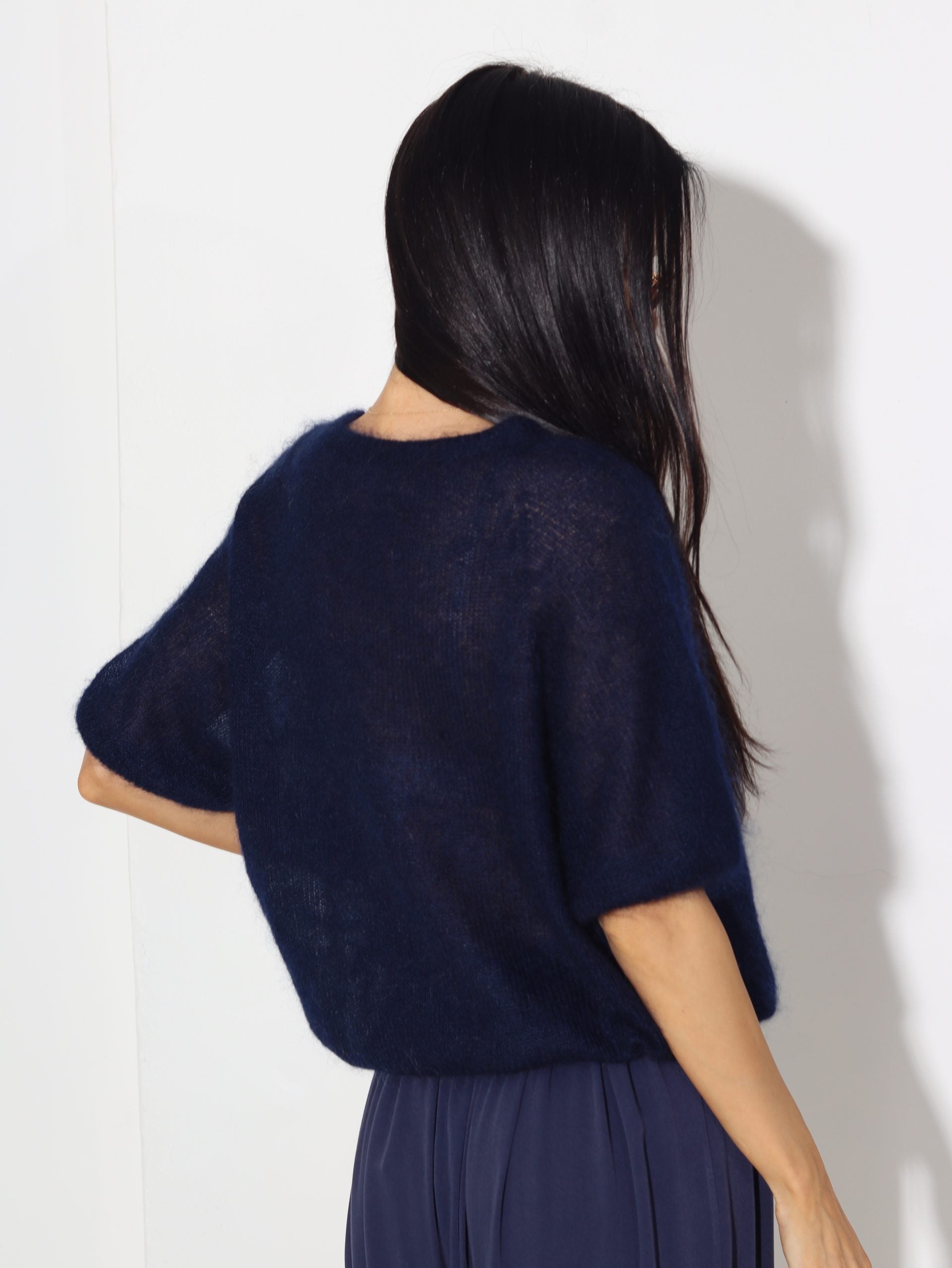 Zils mohēras džemperis ar īsām piedurknēm - 15850