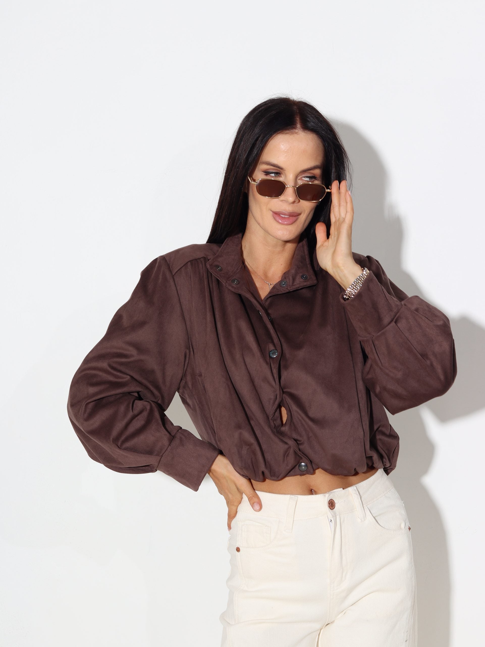 Brūna zamša auduma bomber tipa virsjaka - 16296