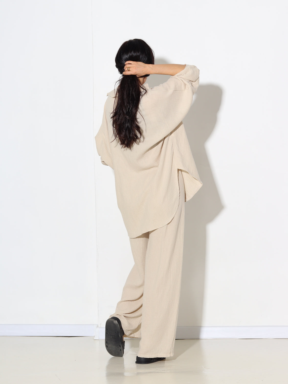 Bēšs brīva piegriezuma, muslīna auduma komplekts - 15456