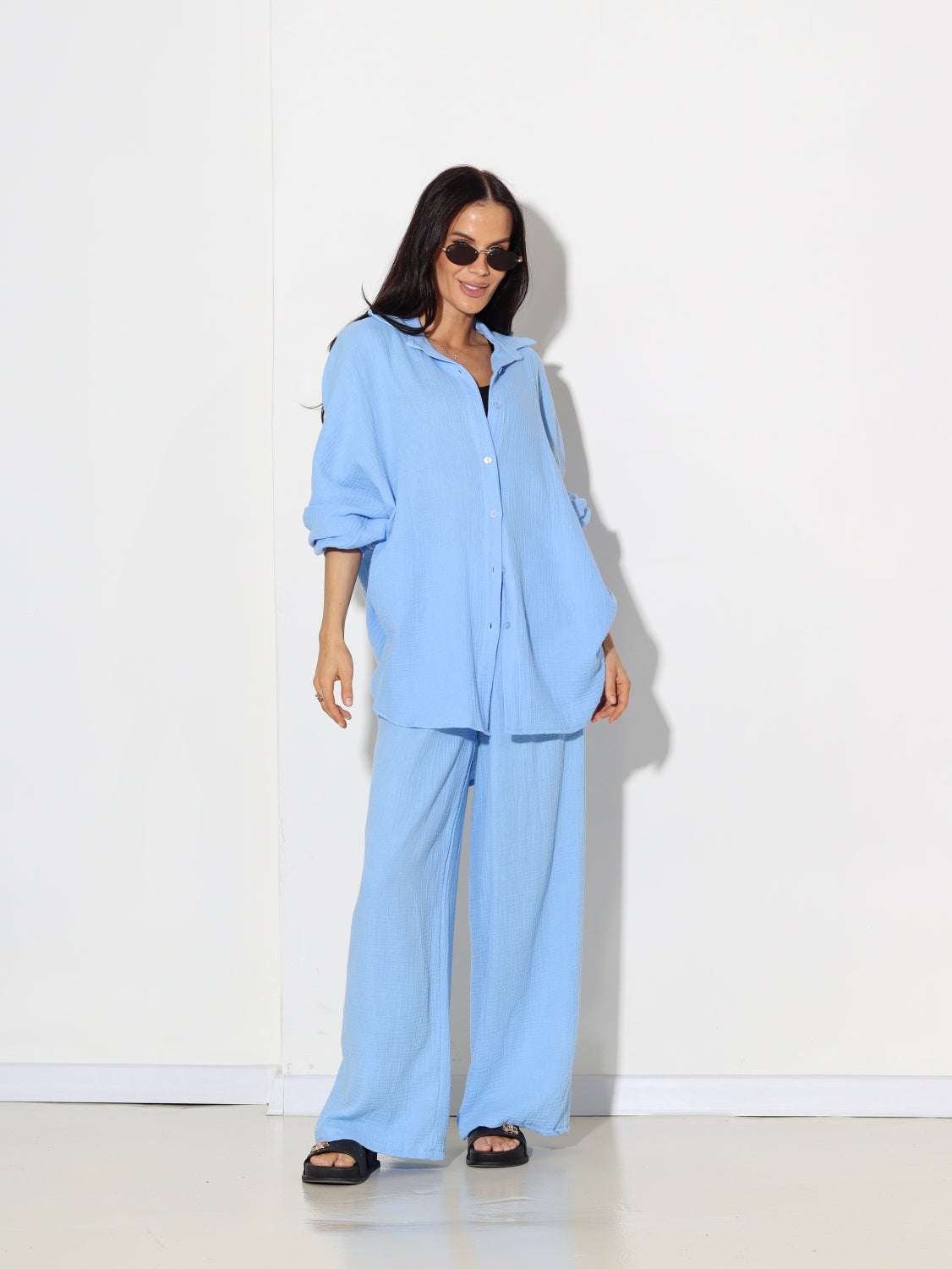 Zils, brīva piegriezuma, muslīna auduma komplekts - 15457