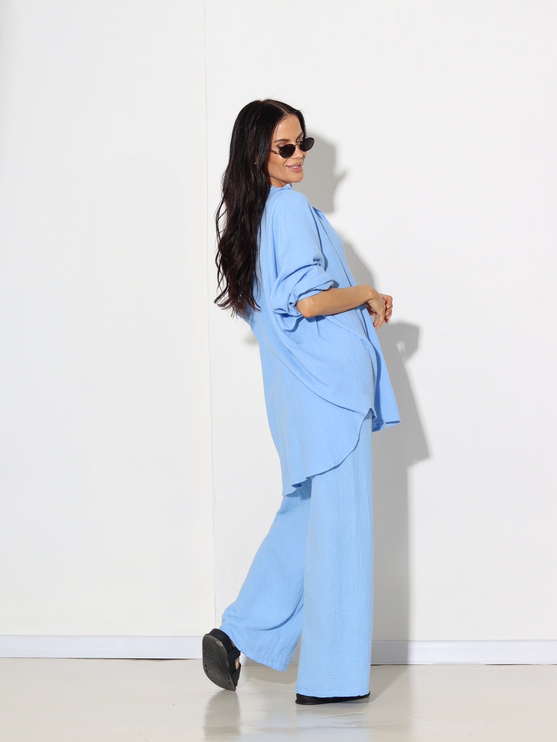 Zils, brīva piegriezuma, muslīna auduma komplekts - 15457