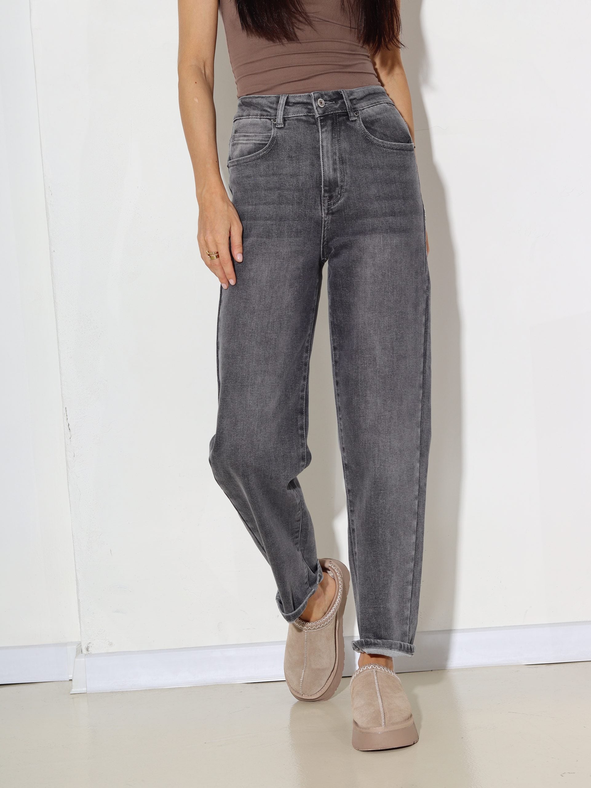 Pelēkas 'Mom Fit' Laulia firmas džinsa bikses - 16249