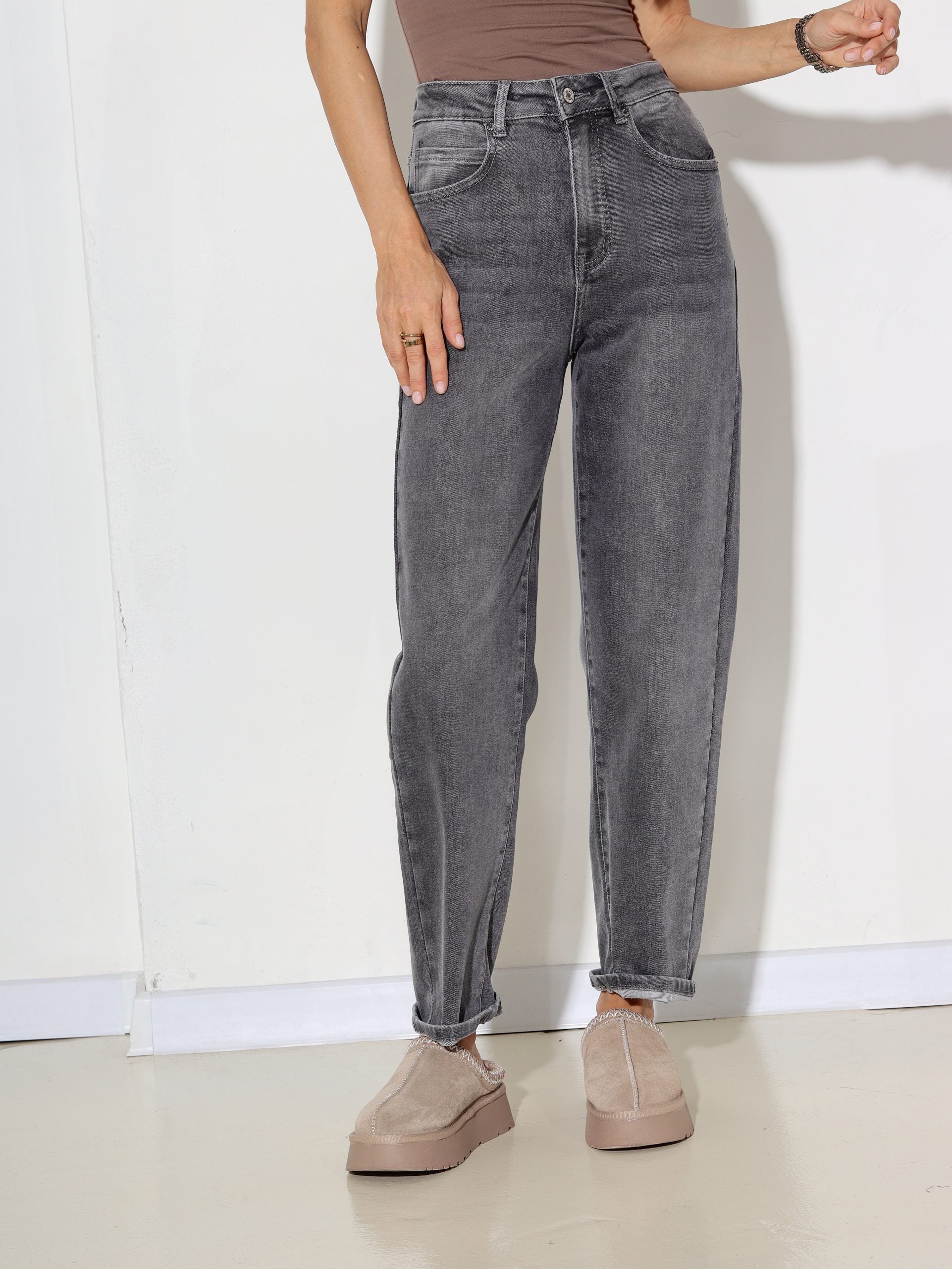 Pelēkas 'Mom Fit' Laulia firmas džinsa bikses - 16249