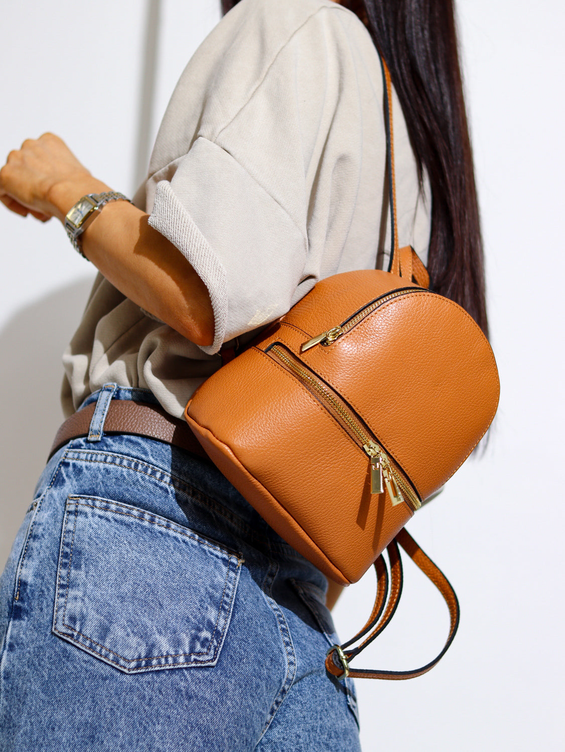 Brūna/ camel mini mugursoma ar rāvējslēdzēju - 14208