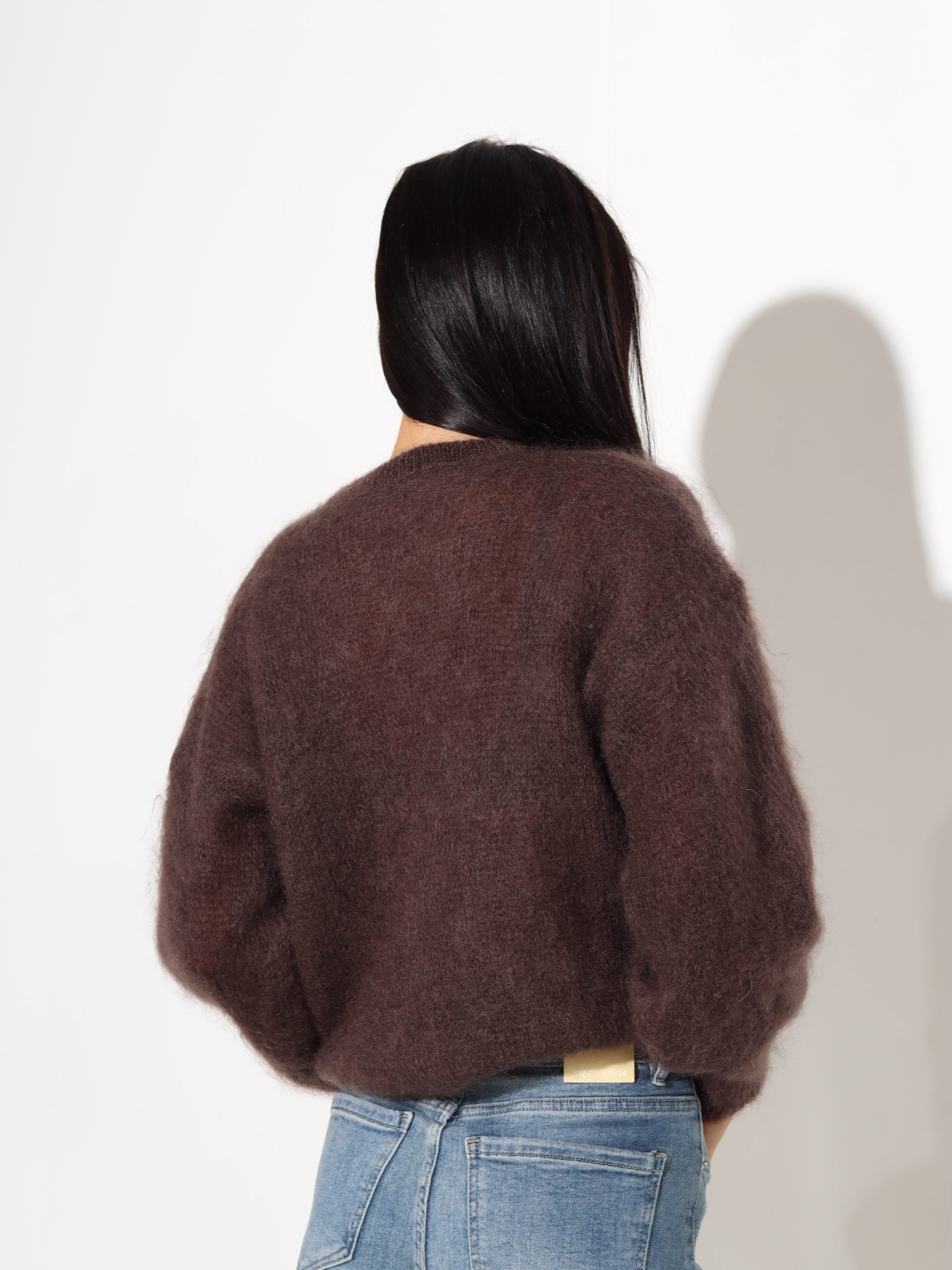 Tumši brūna, brīva piegriezuma, pogājama Mohēras jaka - 15971