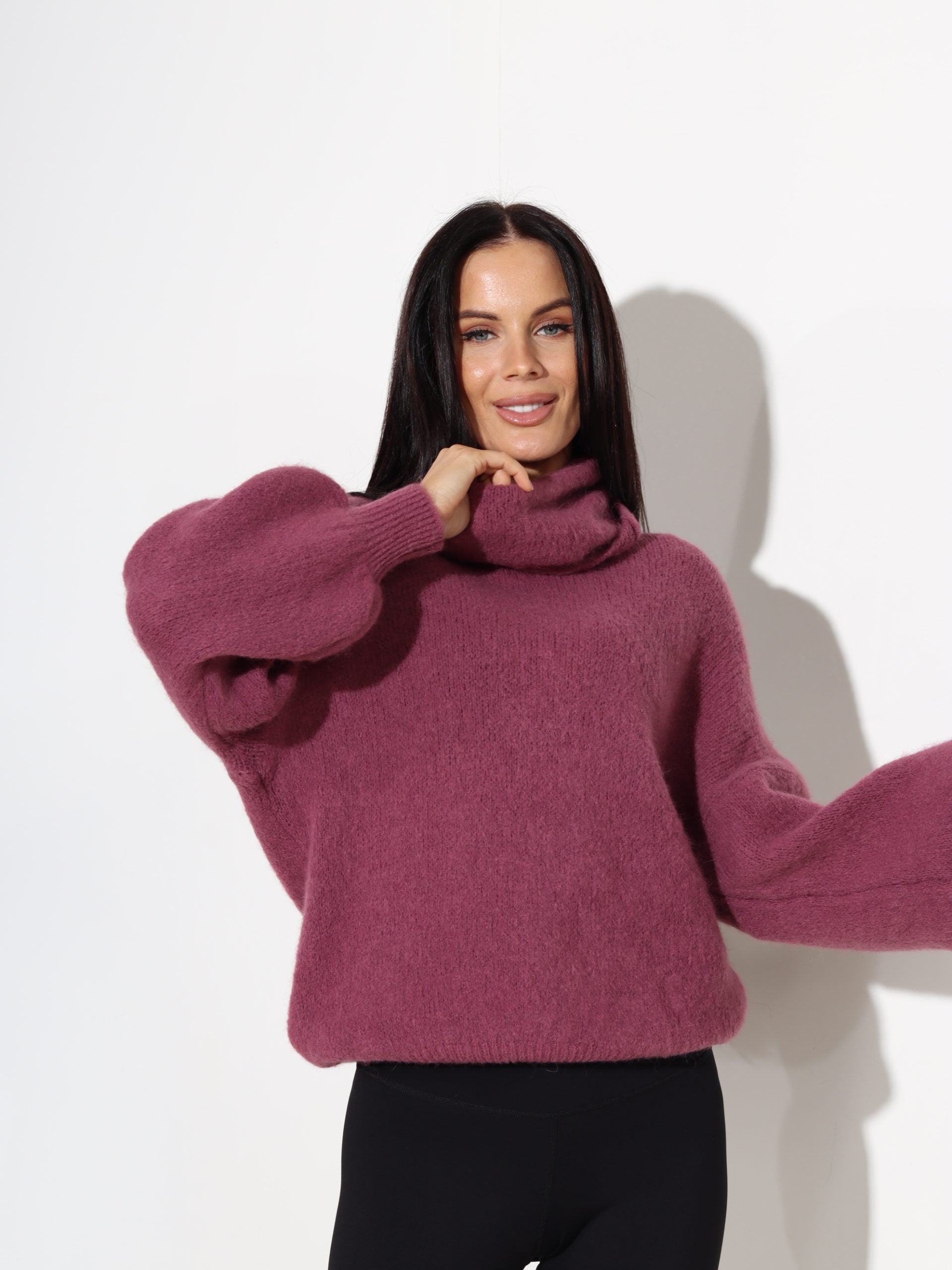 V.rozā alpakas džemperis ar dubultu atloku - 17702