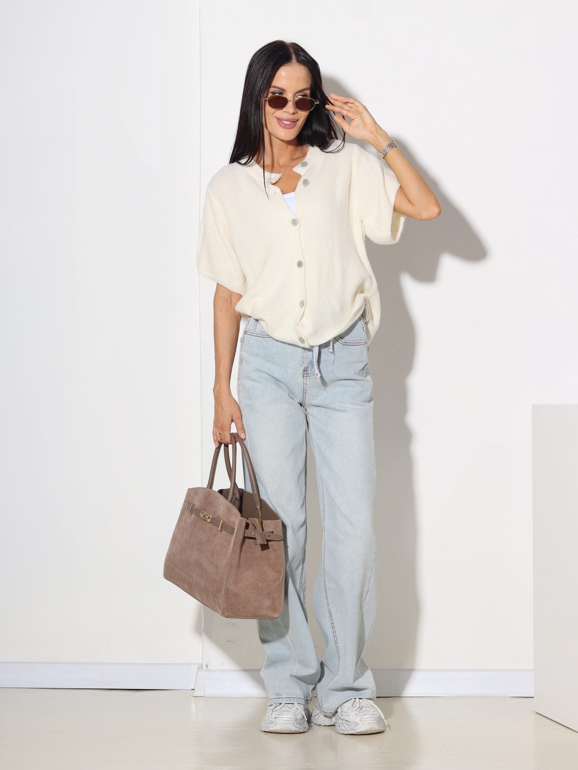 Balta adīta jaciņa ar īsu piedurkni - 15919