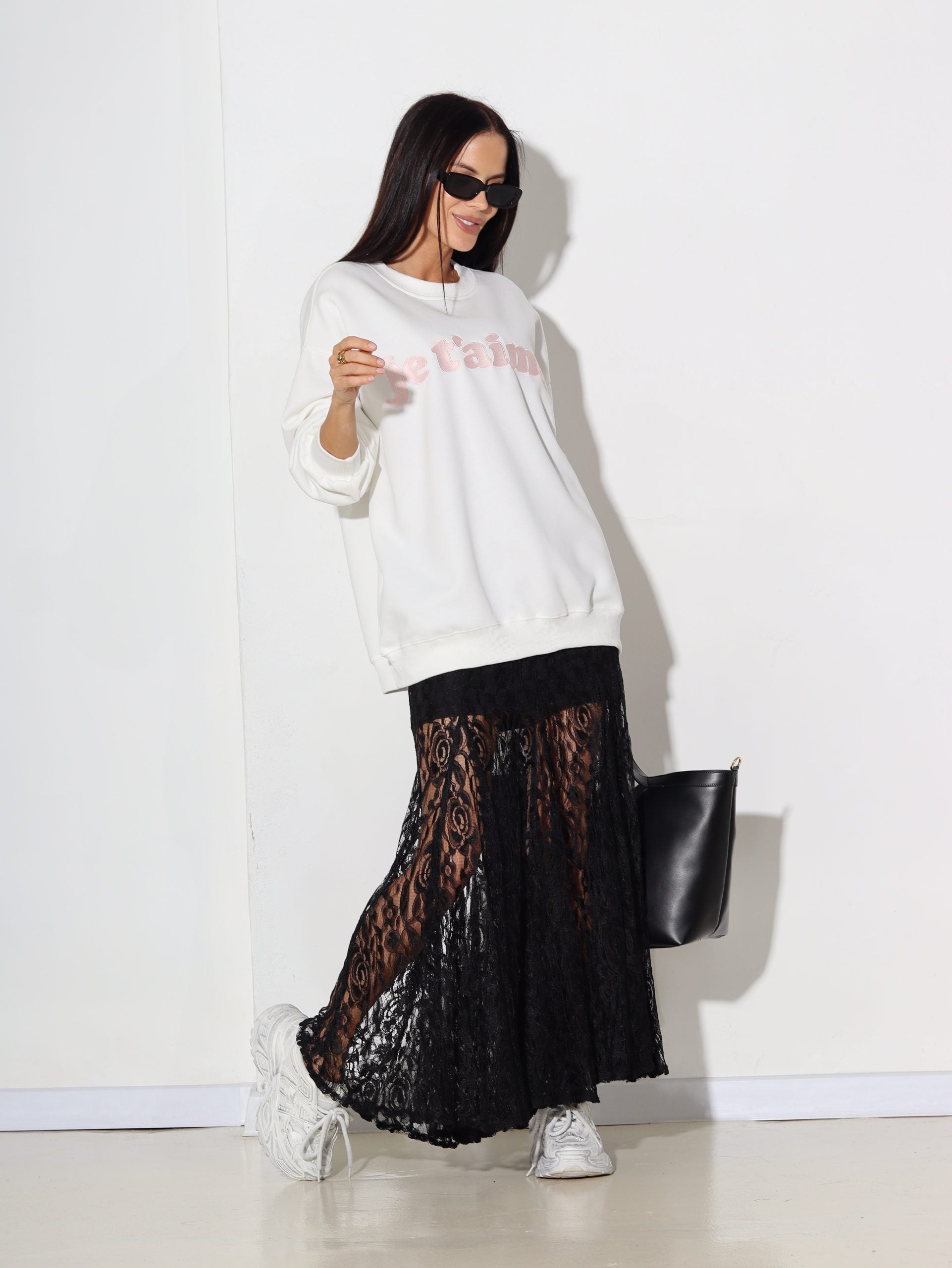 Balts oversize džemperis ,, Jet' aime'' - 16300