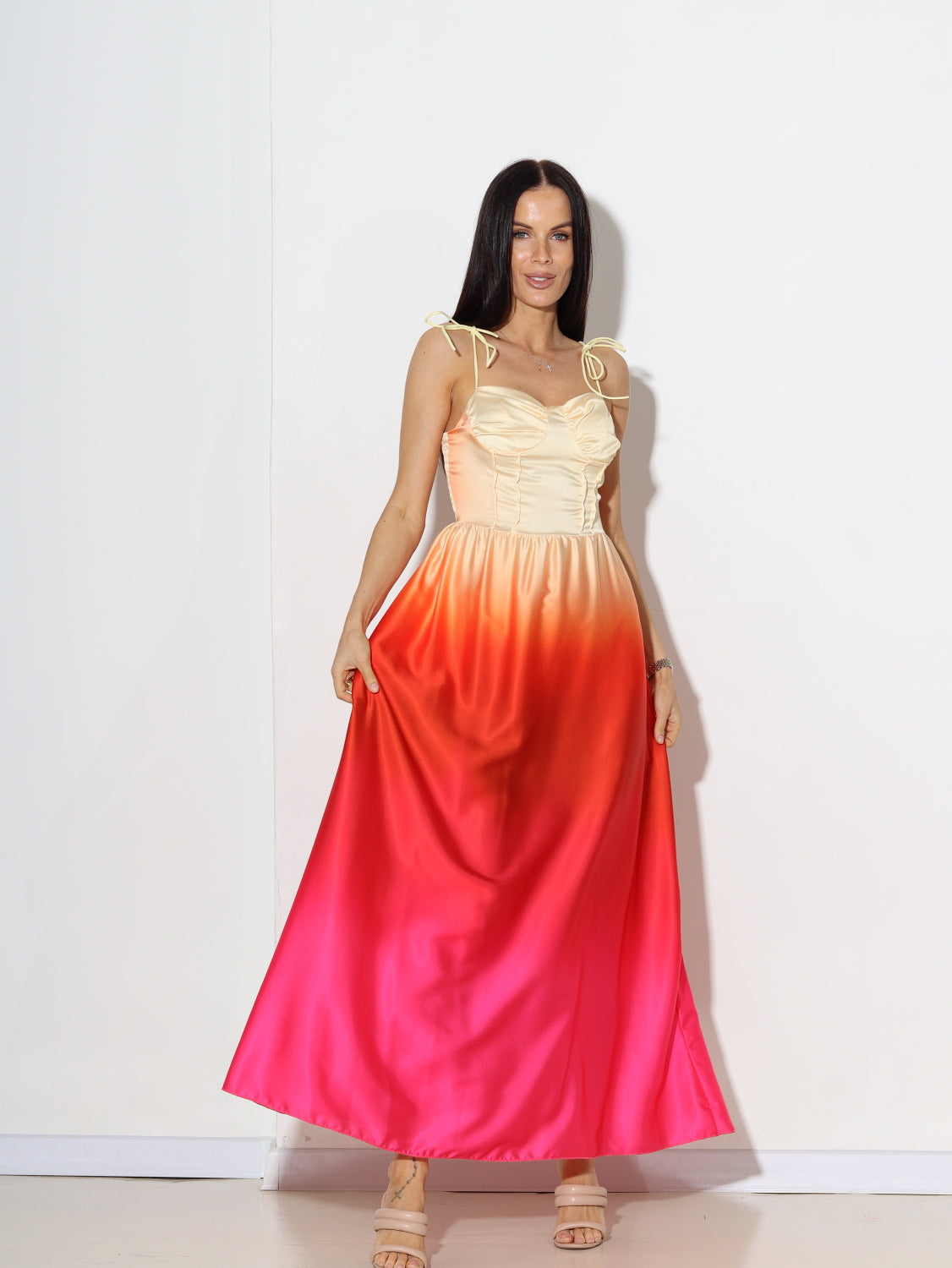 Dzeltens, svinīga, krāsaina kleita uz lencītēm - 15567