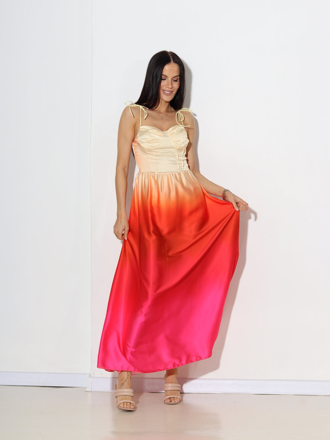 Dzeltens, svinīga, krāsaina kleita uz lencītēm - 15567