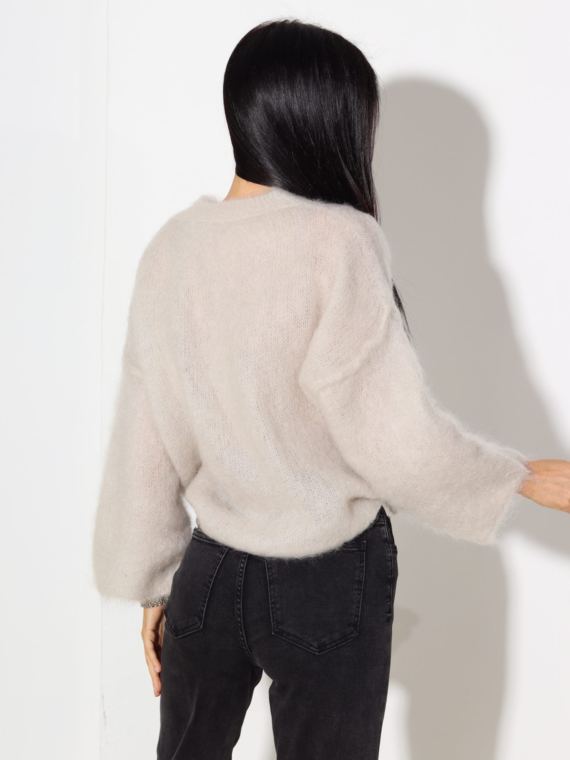 Bēšs mohēras džemperis 'Oversize', īsa piedurkne - 16946