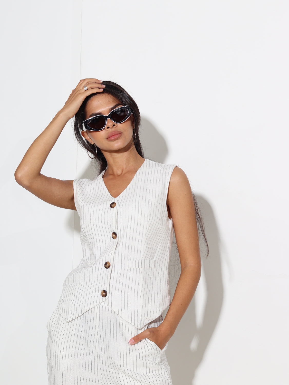 Balts lina komplekts (veste+bikses) - 15571