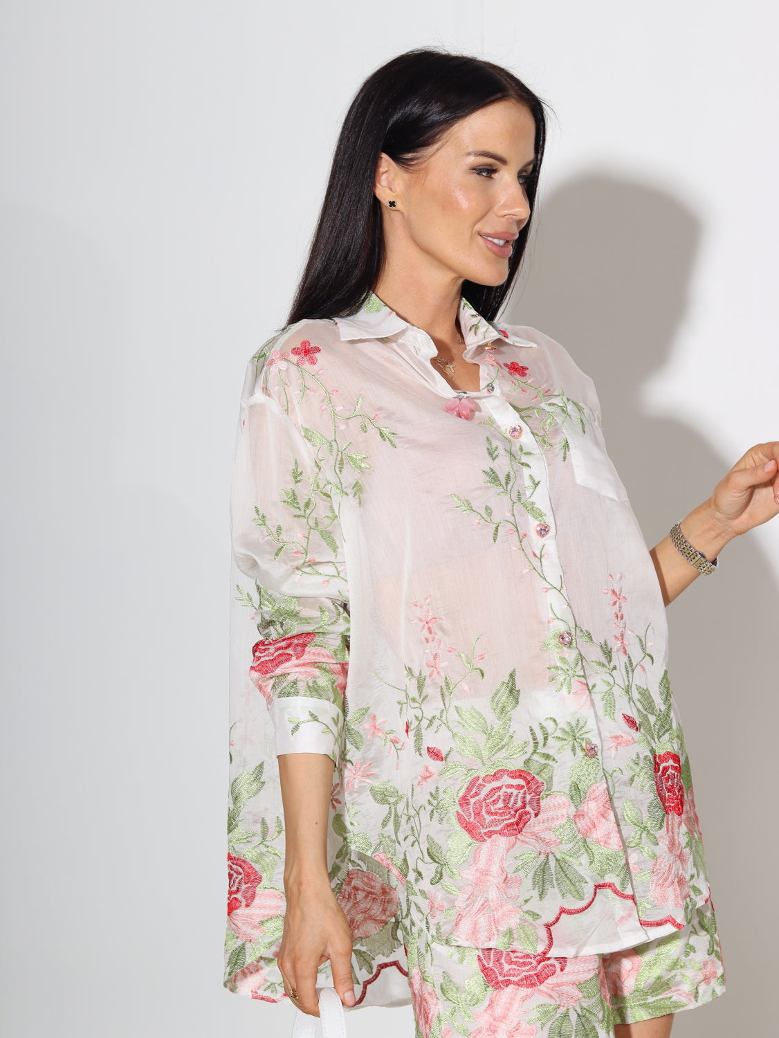 Balts, ziediņu izšuts, 2daļīgs komplekts - 14747