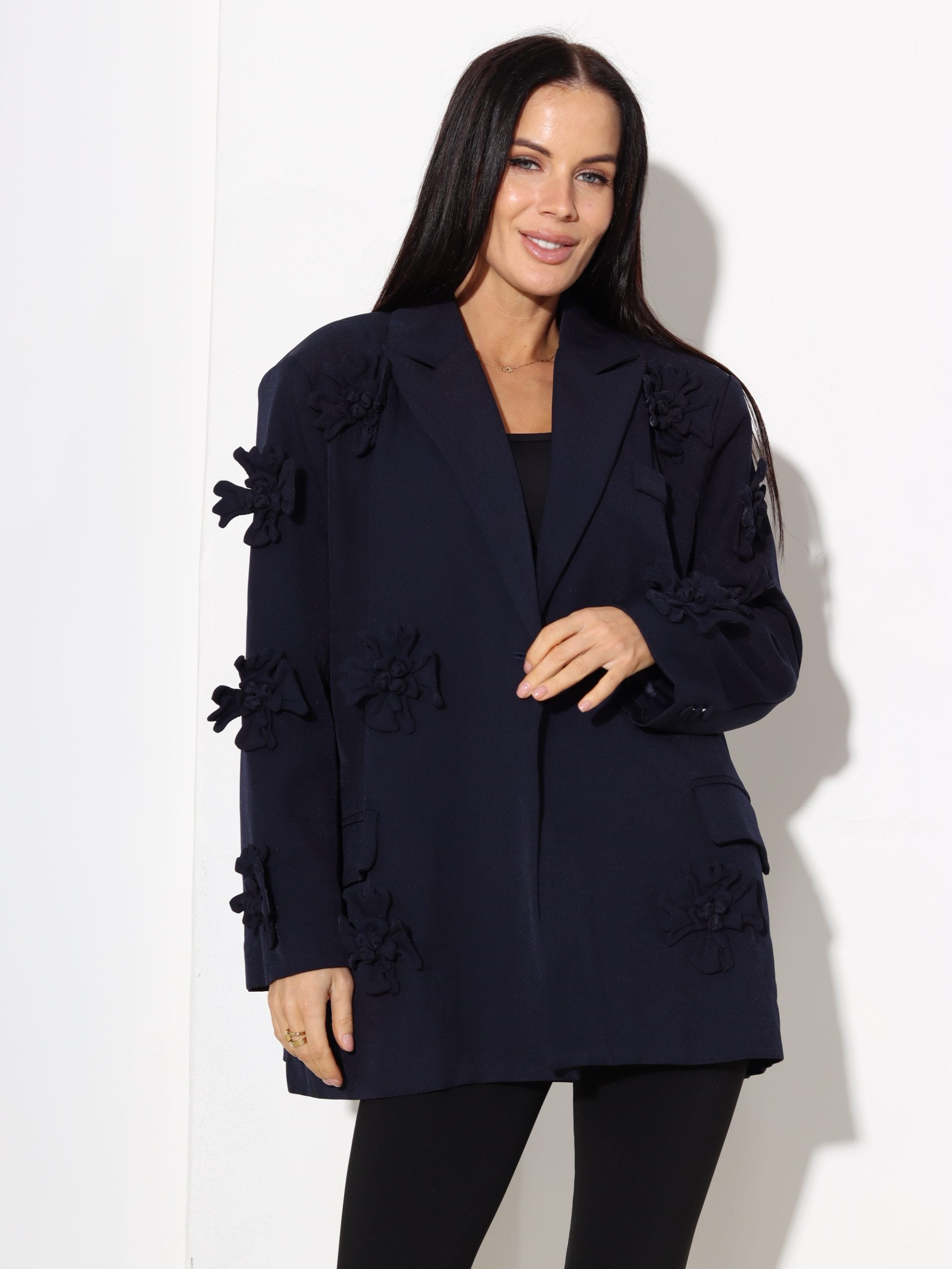 T.zila žakete ar uzšūtiem ziediem - 17391