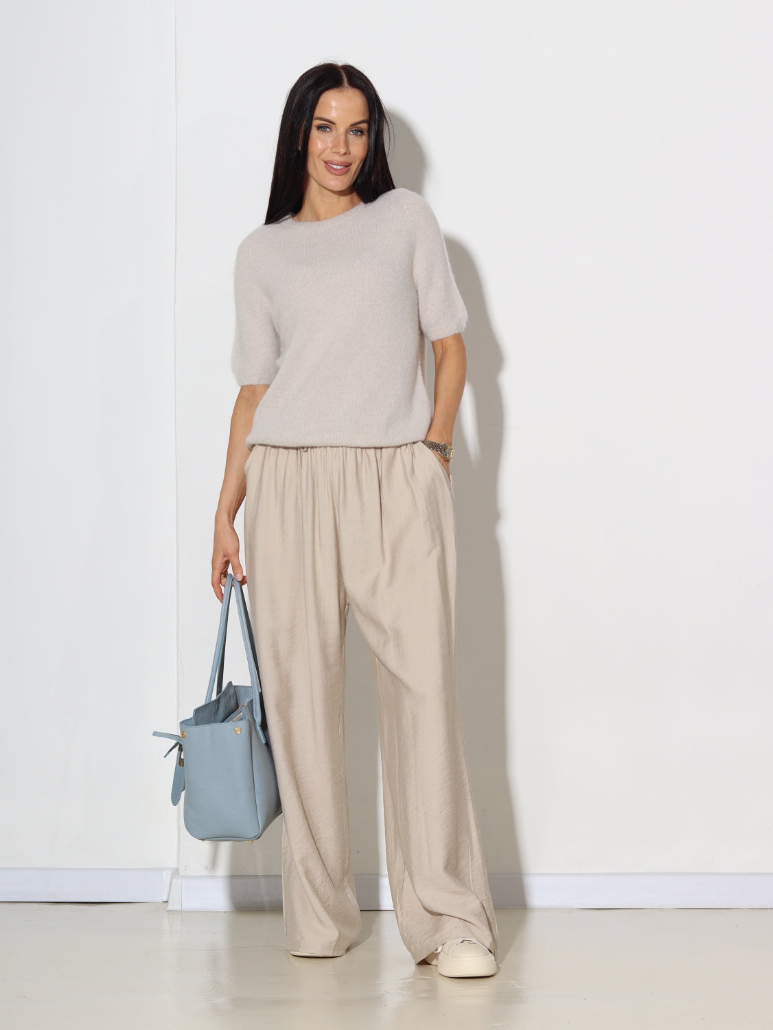 Bēšs alpakas džemperis ar īsām piedurknēm- 14758