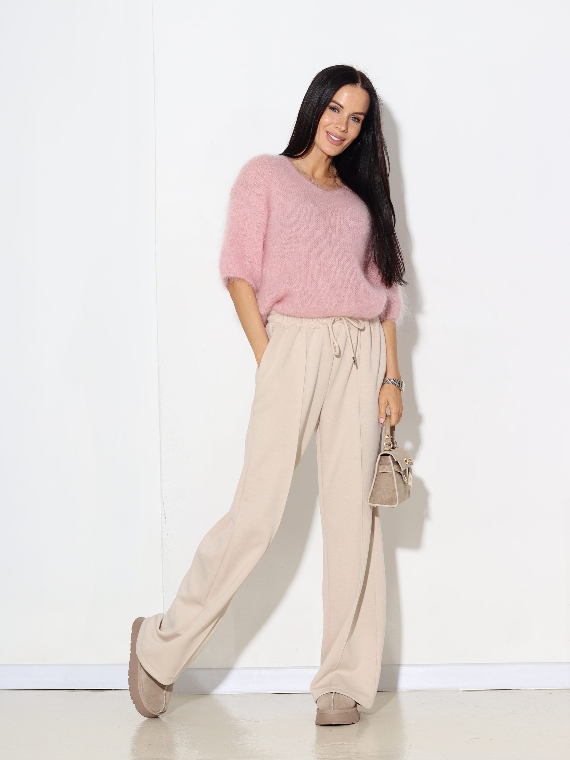 Baby rozā mohēras adījuma džemperis ar 'V' dekoltē - 16963